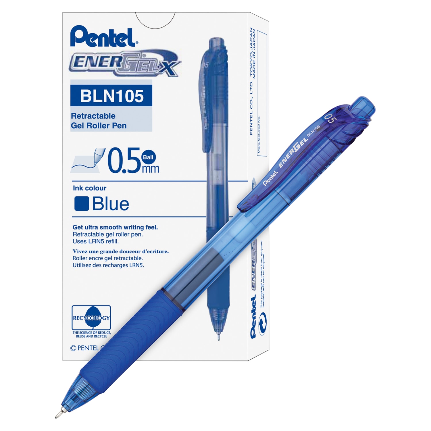 Pentel EnerGel X Retractable Liquid Gel Pens, Fine Point, 0.5 mm, Blue Barrel, Blue Ink, Pack Of 12 Pens - Image 3