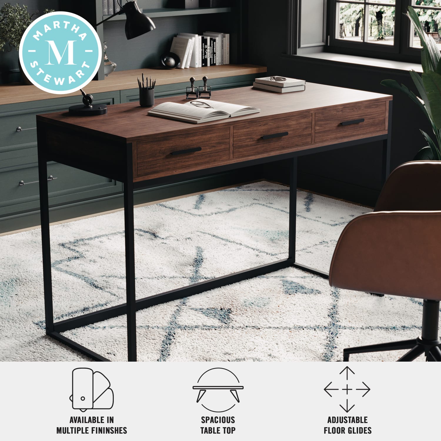 Martha Stewart Ollie Home 47-1/4inW Office Computer Desk With 3 Drawers, Walnut/Oil Rubbed Bronze - Image 5