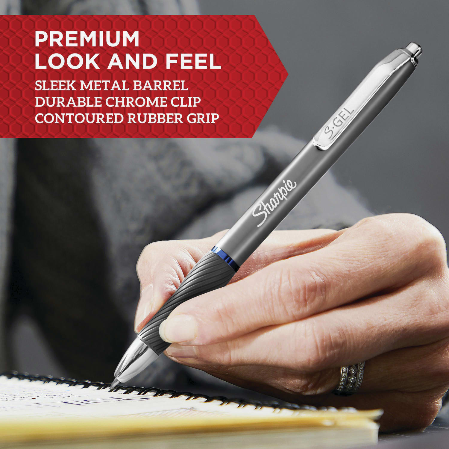 Sharpie S-Gel Pens, Medium Point, 0.7 mm, Gunmetal Barrel, Blue Ink, Pack Of 12 Pens - Image 3