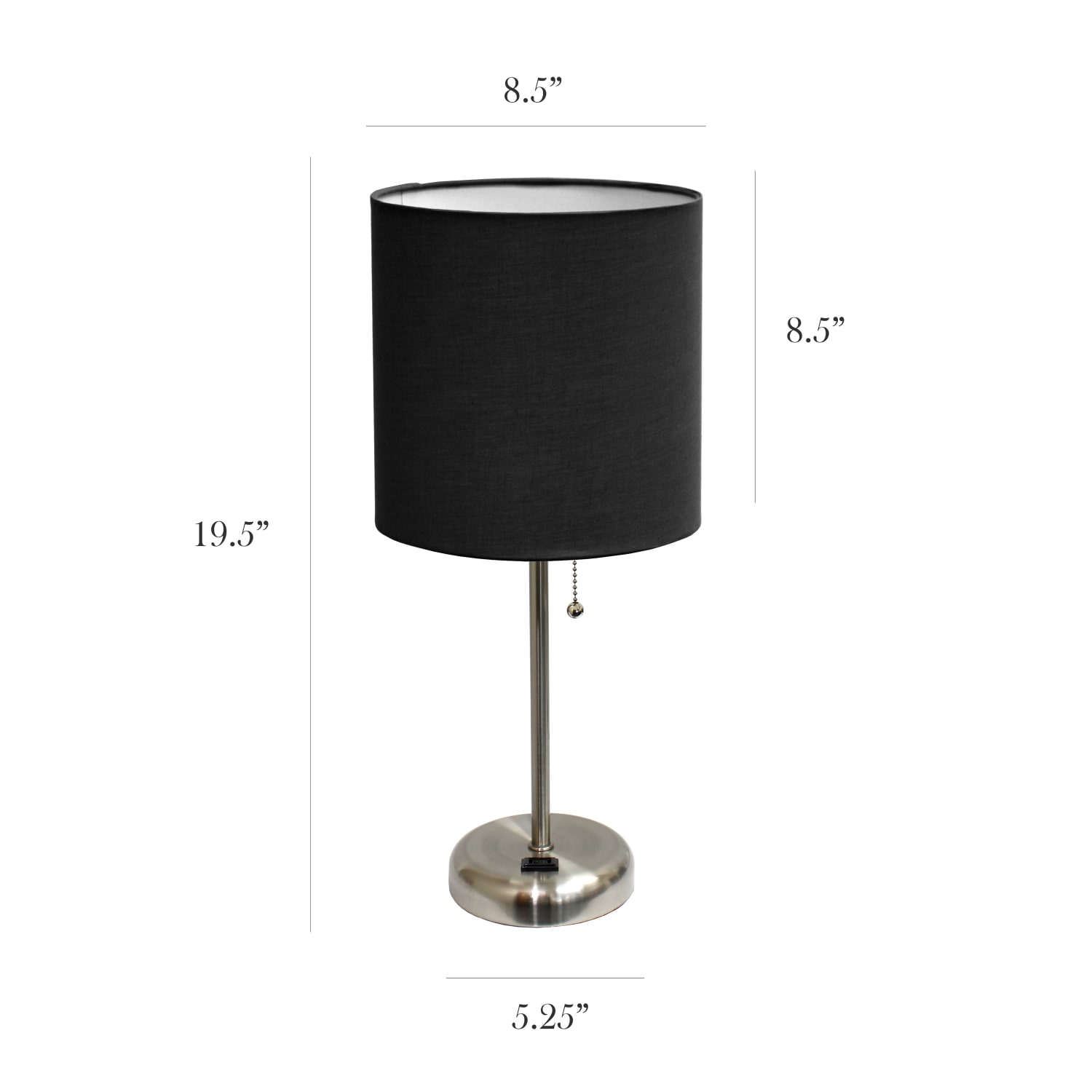 LimeLights Stick Lamp with Charging Outlet and Fabric Shade, 19.5inH, Black/Brushed Steel - Image 4