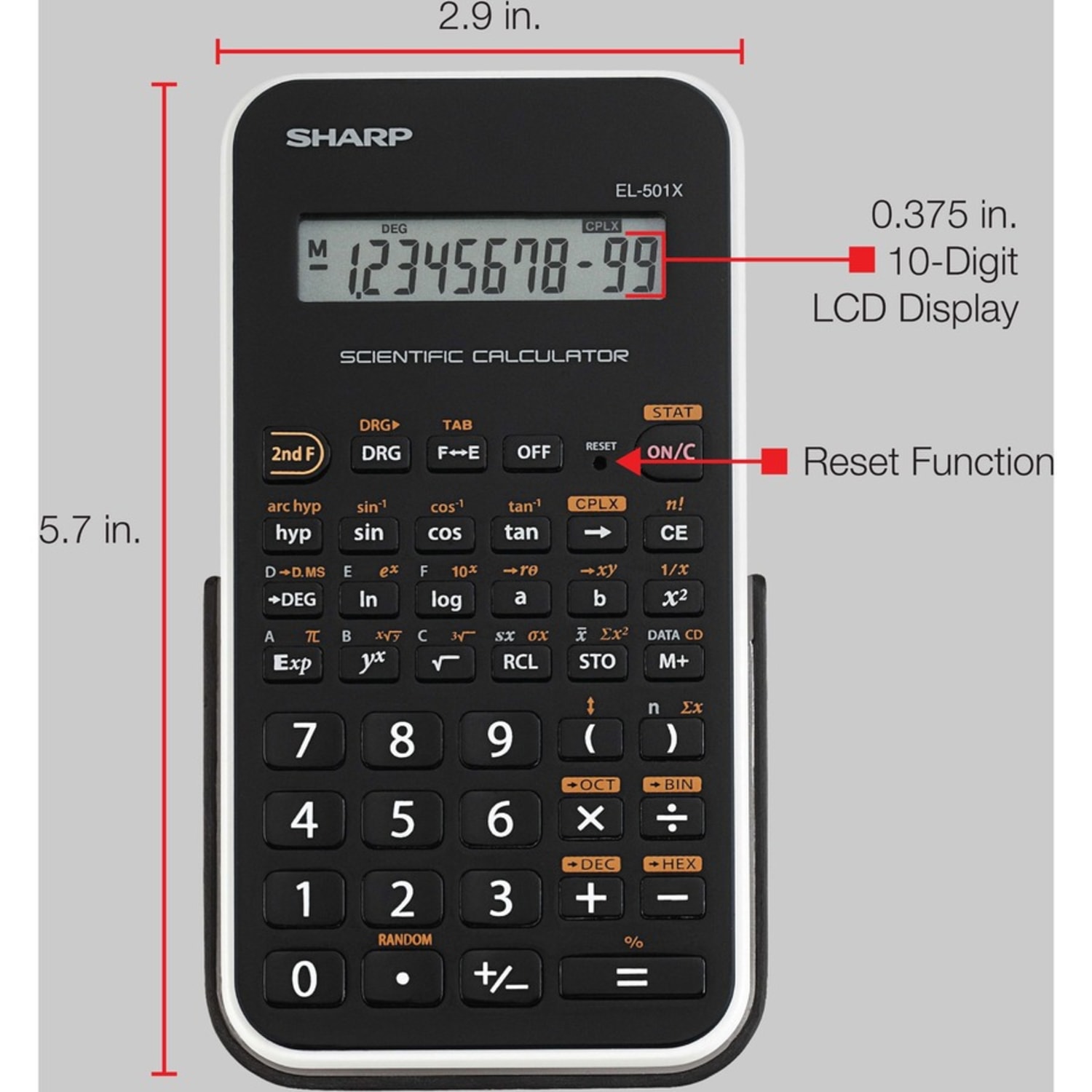 EL-501XBWH Scientific Calculator, 10-Digit LCD, Black/White - Image 5