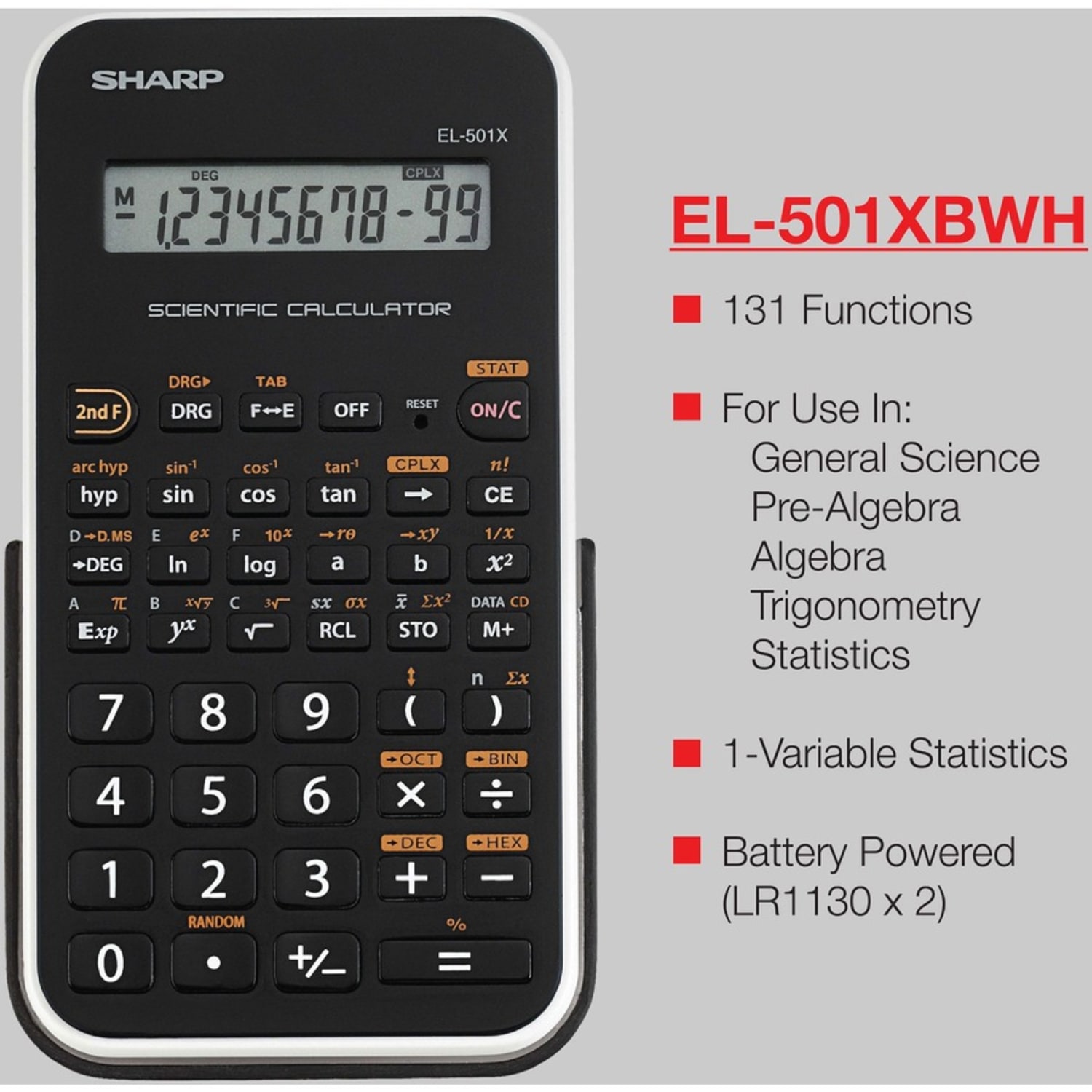 EL-501XBWH Scientific Calculator, 10-Digit LCD, Black/White - Image 6