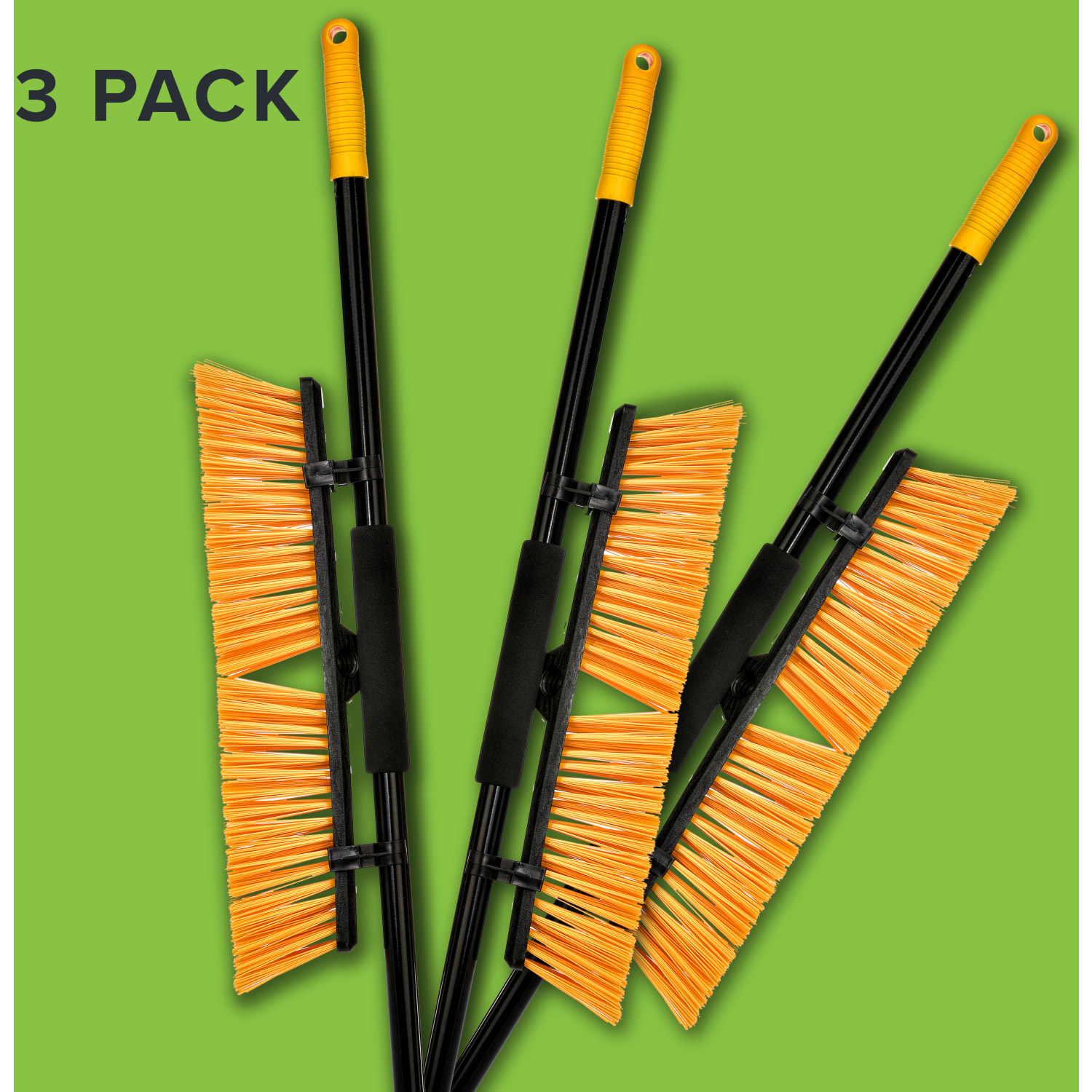 Alpine 18in Rough-Surface Push Brooms, Yellow, Pack Of 3 Brooms - Image 3