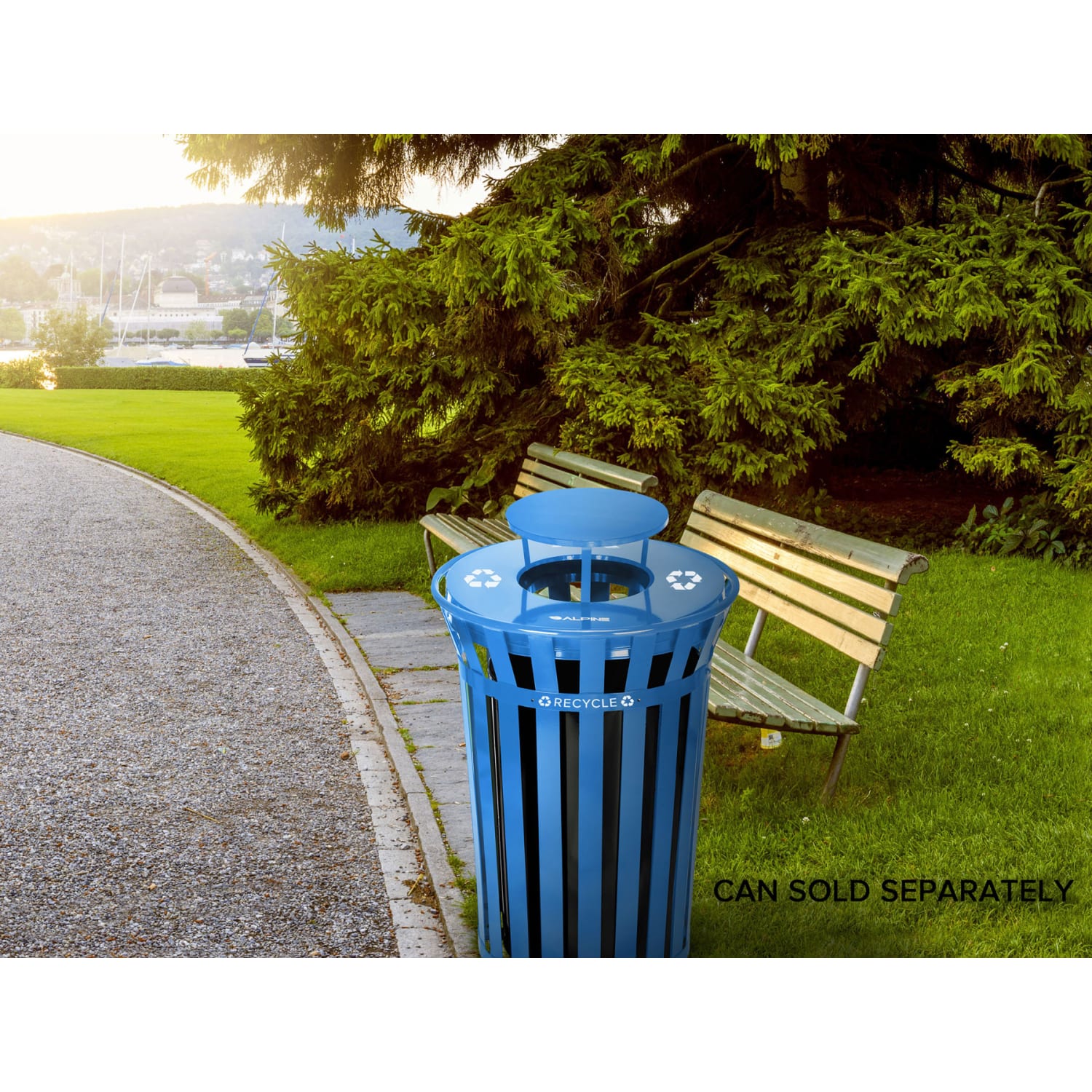 Alpine Industries Rain Bonnet Lid For Outdoor Metal Recycling Receptacle, 7-5/8inH x 24-1/4inW x 24-1/4inD, Blue - Image 5