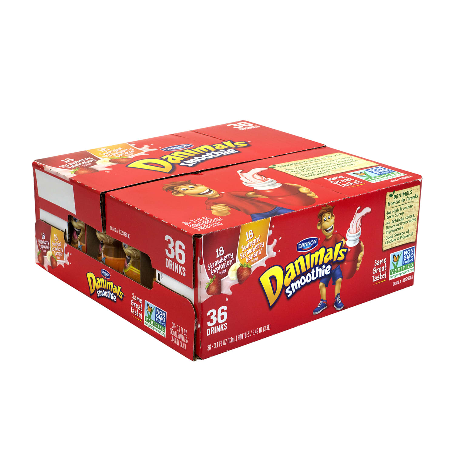 Dannon Danimals Strawberry Explosion & Swingin Strawberry Banana Smoothies, 3 Oz, Pack Of 36 Smoothies