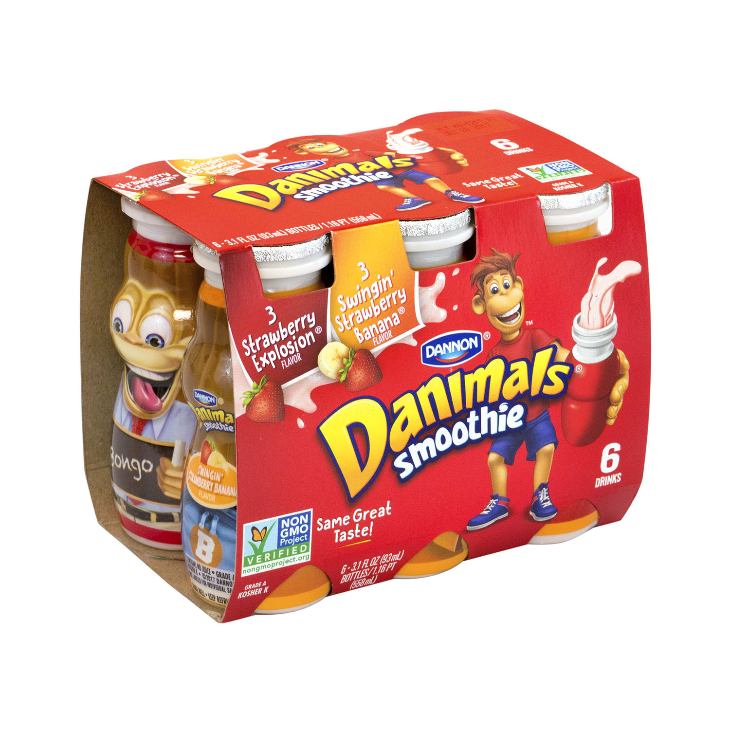 Dannon Danimals Strawberry Explosion & Swingin Strawberry Banana Smoothies, 3 Oz, Pack Of 36 Smoothies - Image 4