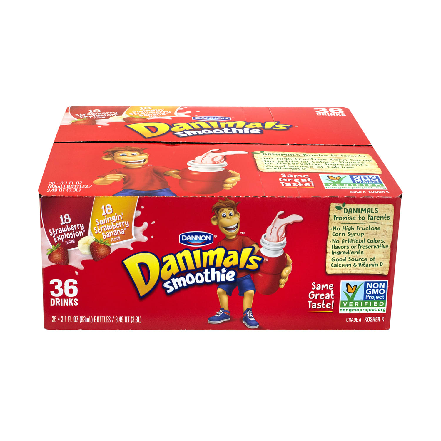 Dannon Danimals Strawberry Explosion & Swingin Strawberry Banana Smoothies, 3 Oz, Pack Of 36 Smoothies - Image 5