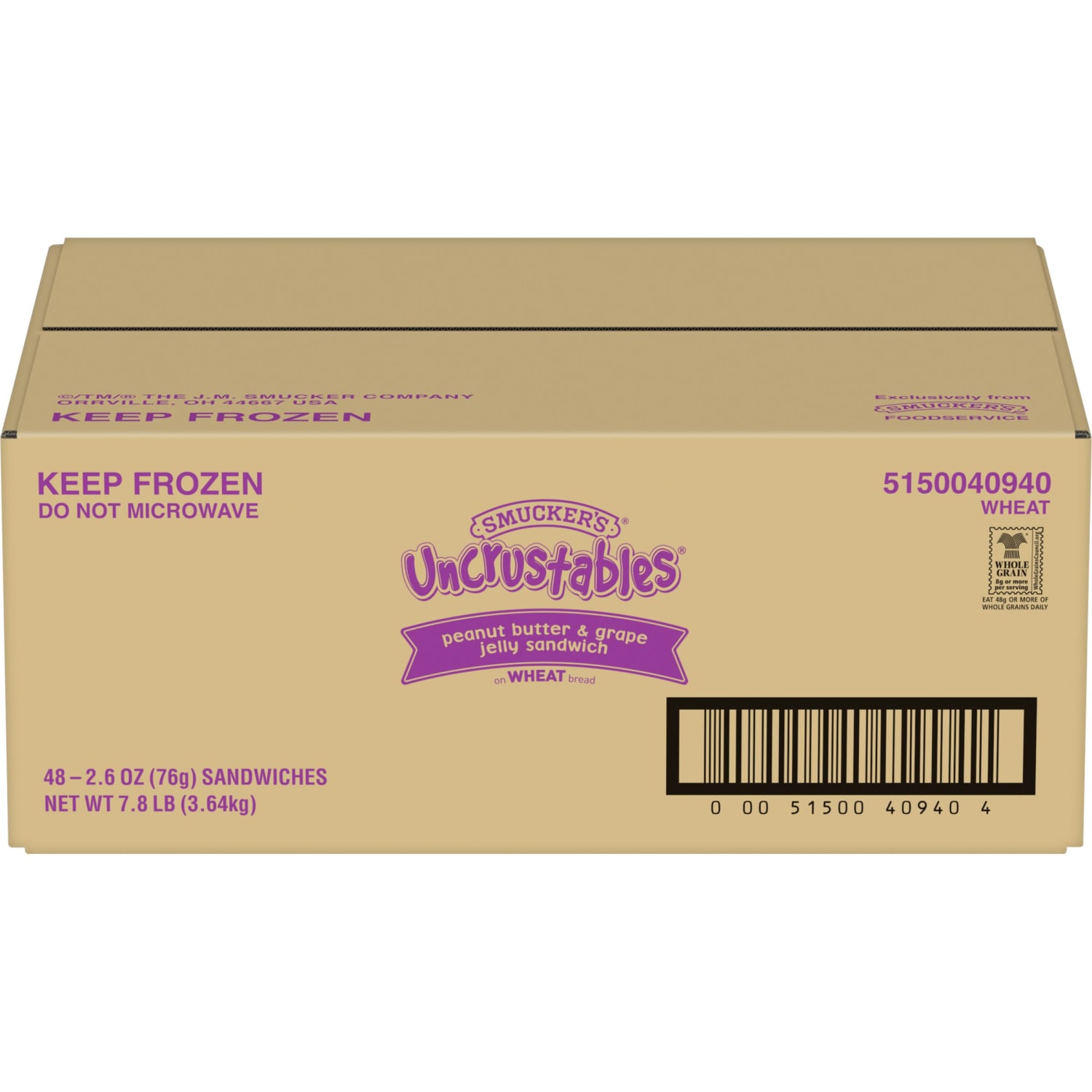 Smuckers Uncrustables Peanut Butter And Grape Jelly Wheat Sandwiches, 2.6 Oz, Pack Of 48 Sandwiches - Image 4