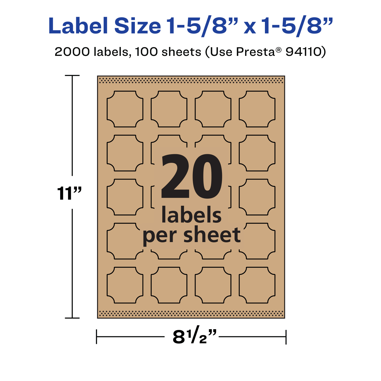 Avery Kraft Permanent Labels With Sure Feed, 94110-KMP100, Square Scalloped, 1-5/8in x 1-5/8in, Brown, Pack Of 2,000 - Image 6