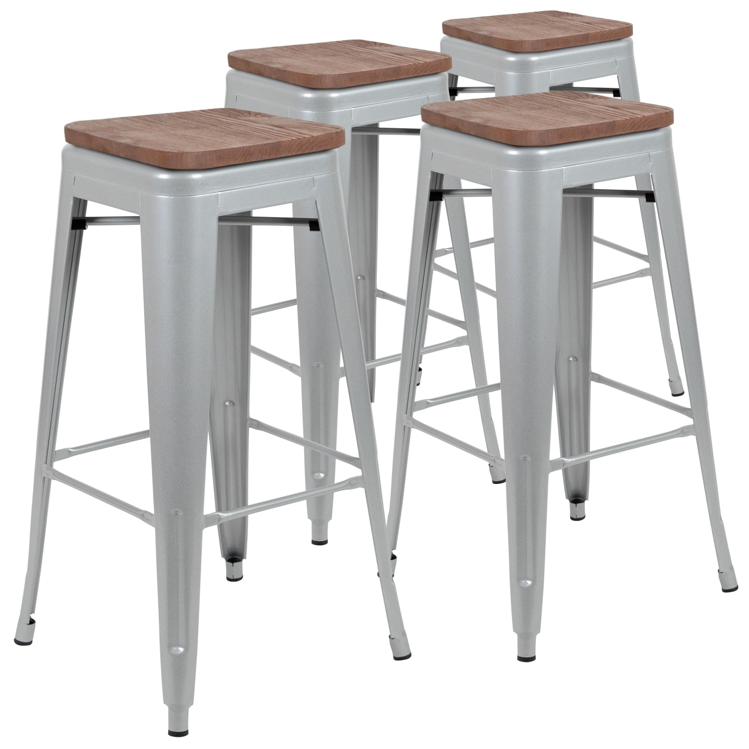 Flash Furniture 30in High Metal Indoor Bar Stool with Wood Seat Stackable Set of 4 Silver PopularChairscom Flash Furniture 30in High Metal Indoor Bar Stool with Wood Seat Stackable Set of 4 Silver PopularChairscom