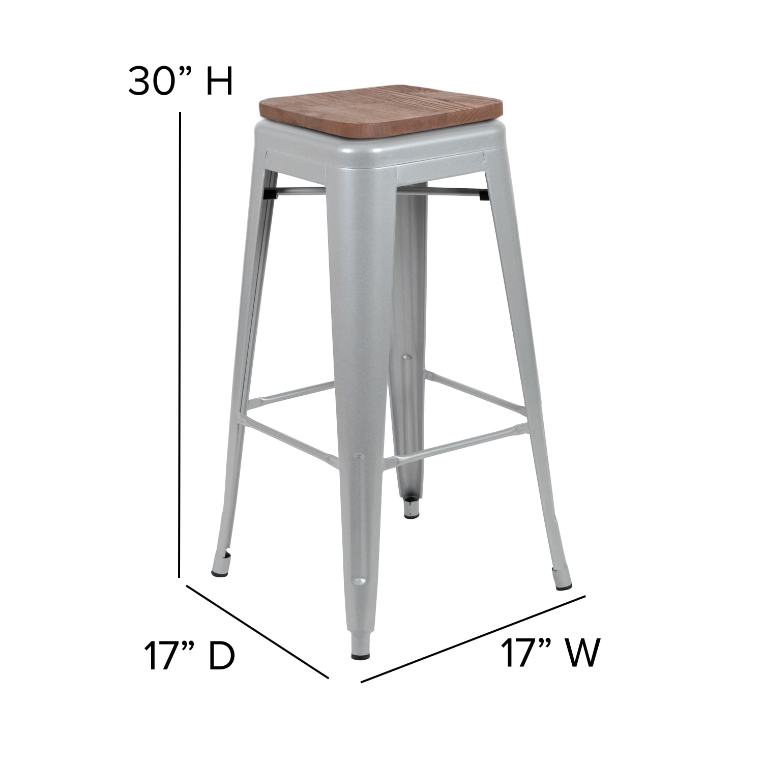 Flash Furniture 30in High Metal Indoor Bar Stool with Wood Seat Stackable Set of 4 Silver PopularChairscom Flash Furniture 30in High Metal Indoor Bar Stool with Wood Seat Stackable Set of 4 Silver PopularChairscom