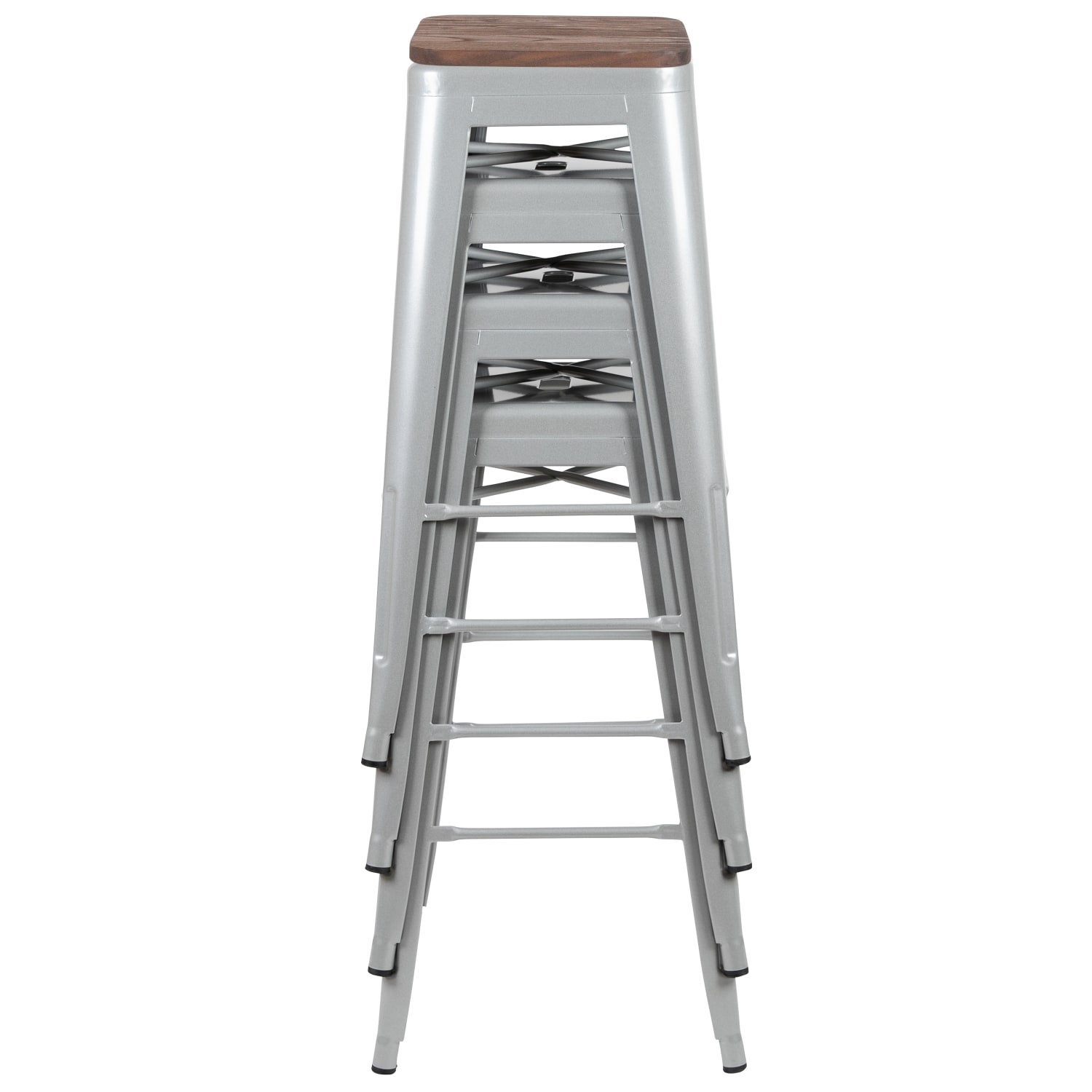 Flash Furniture 30in High Metal Indoor Bar Stool with Wood Seat Stackable Set of 4 Silver PopularChairscom Flash Furniture 30in High Metal Indoor Bar Stool with Wood Seat Stackable Set of 4 Silver PopularChairscom
