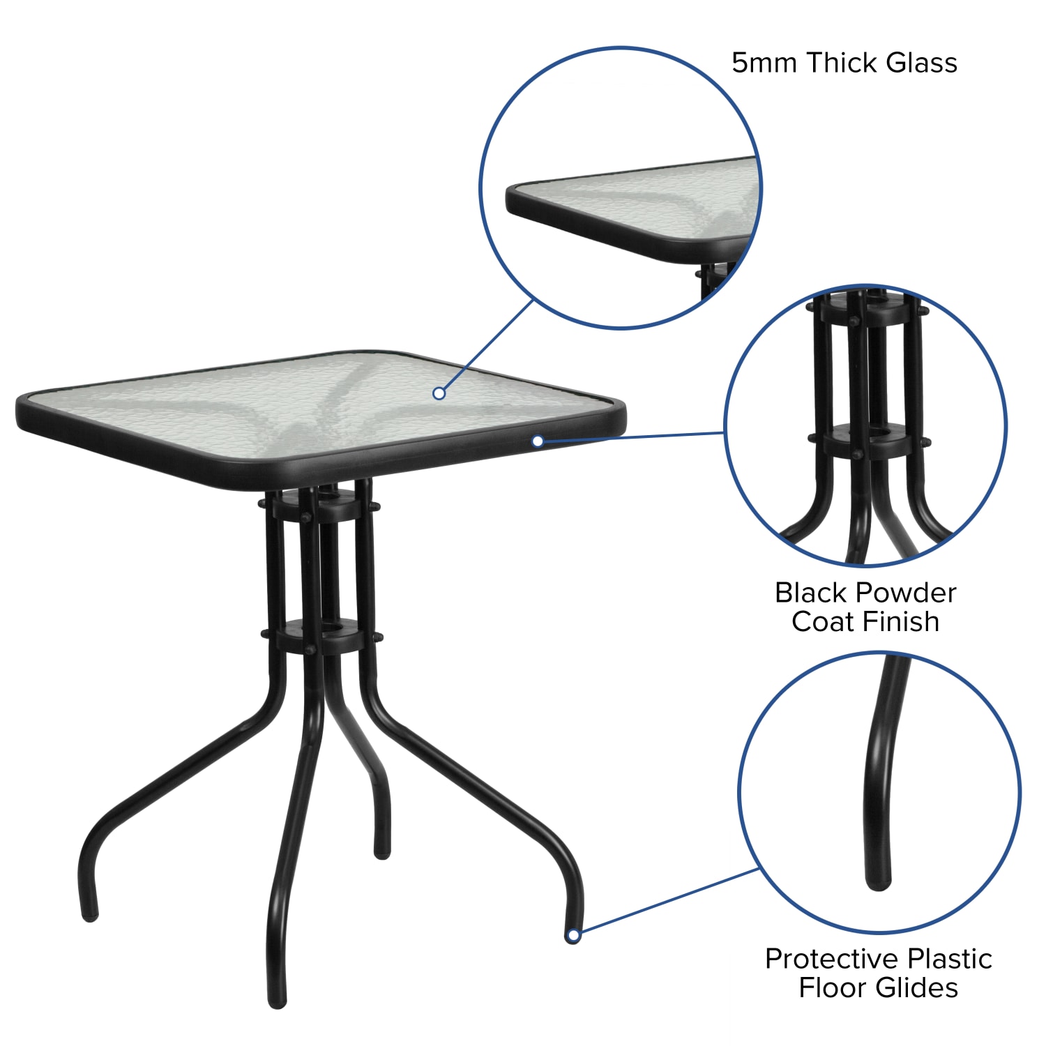 Flash Furniture Barker Square Tempered-Glass Metal Outdoor Furniture Table, 28inH x 23-1/2inW x 23-1/2inD, Clear/Black - Image 6
