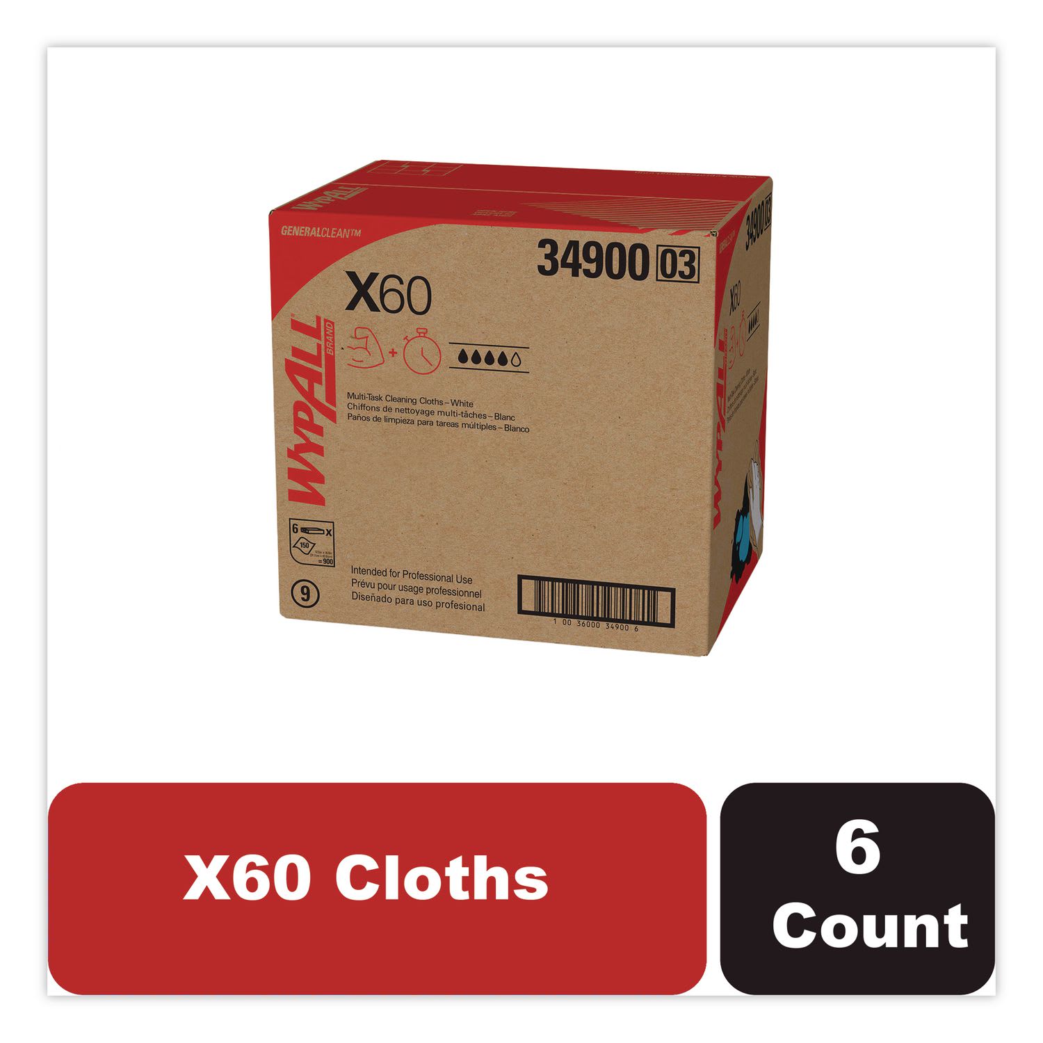 WypAll General Clean X60 Cloths, Flat Sheet, 12.5 x 16.8, White, 150/Box, 6 Boxes/Carton - Image 5