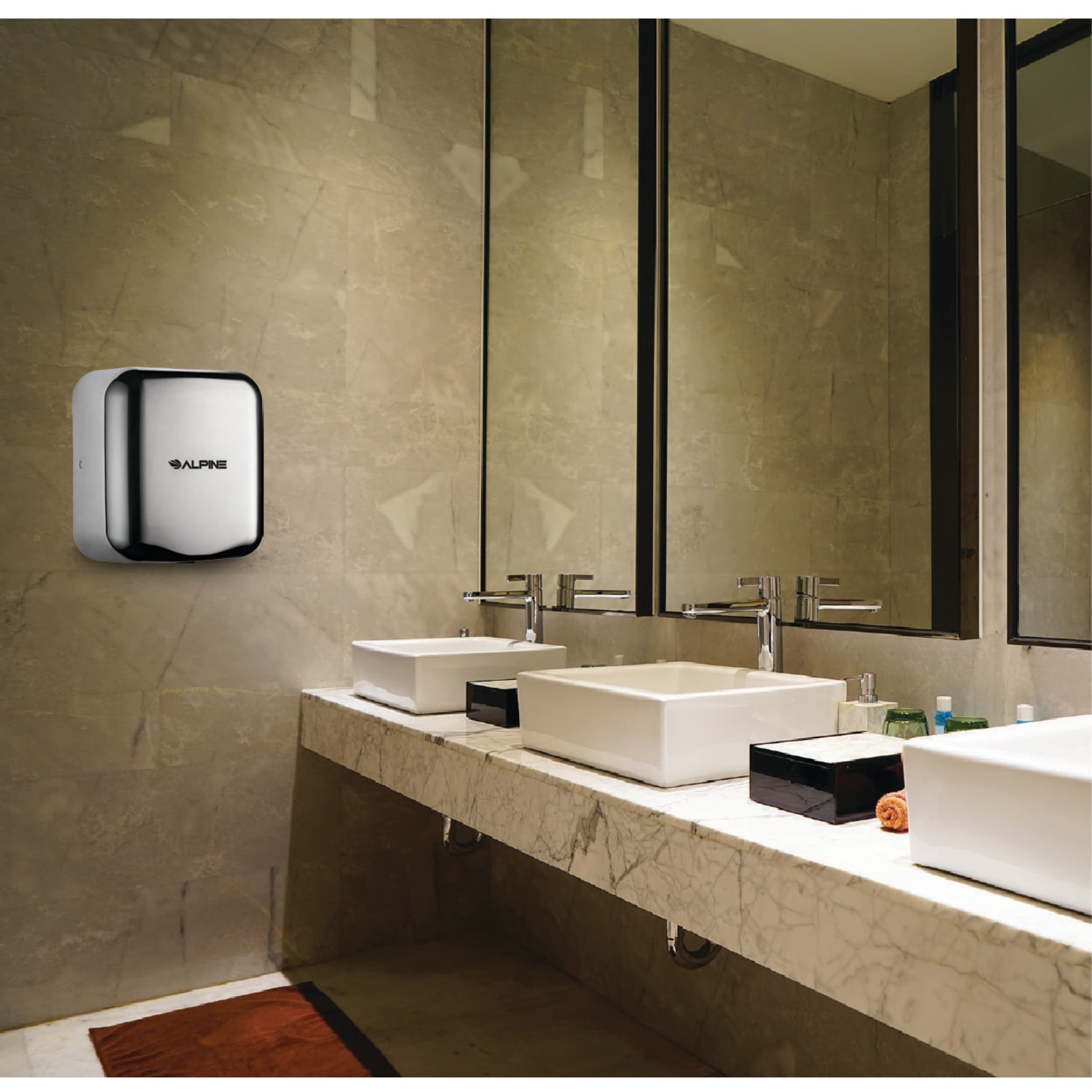 Alpine Industries Hemlock Commercial Automatic High-Speed Electric Hand Dryer With Wall Guard, Chrome - Image 3