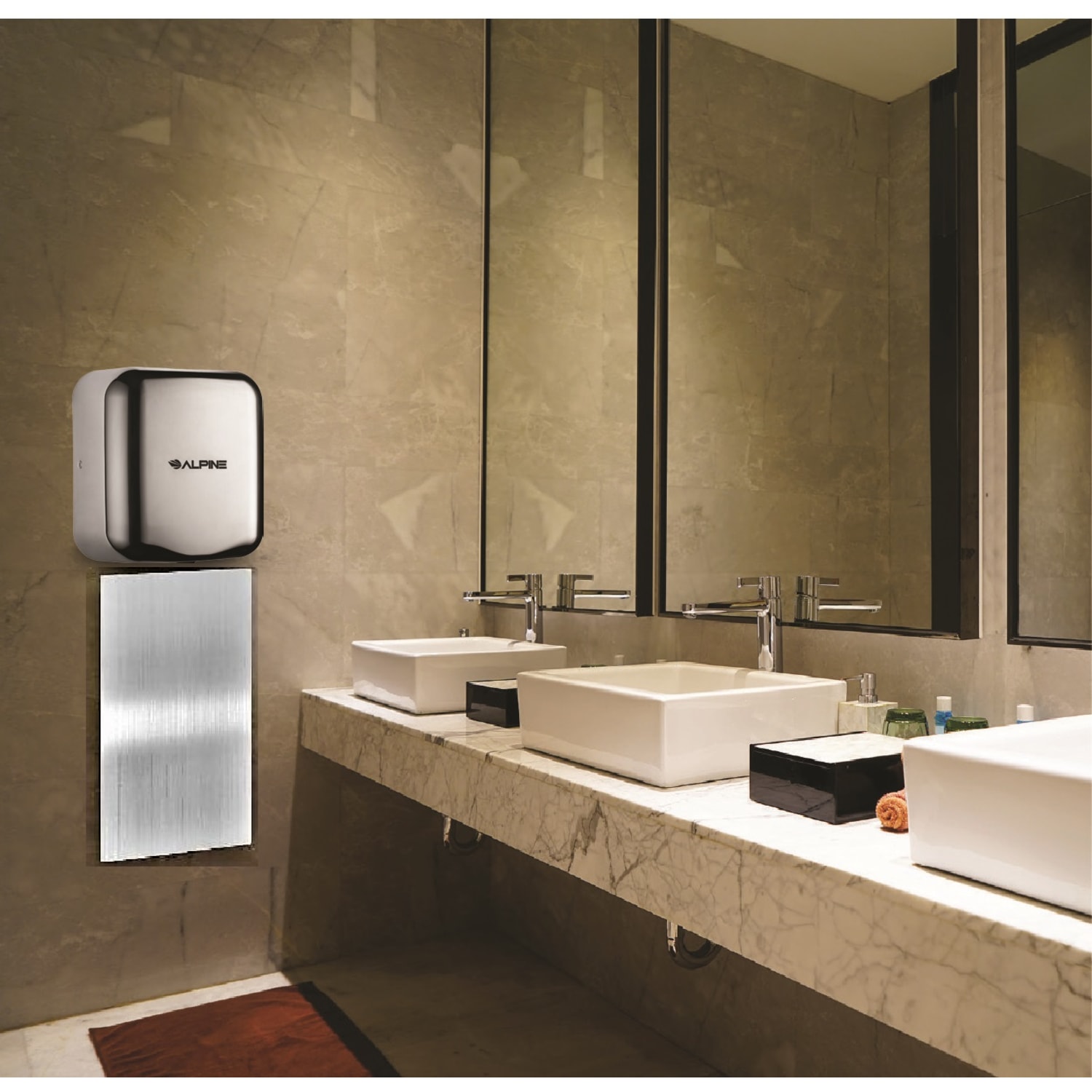Alpine Industries Hemlock Commercial Automatic High-Speed Electric Hand Dryer With Wall Guard, Chrome - Image 4