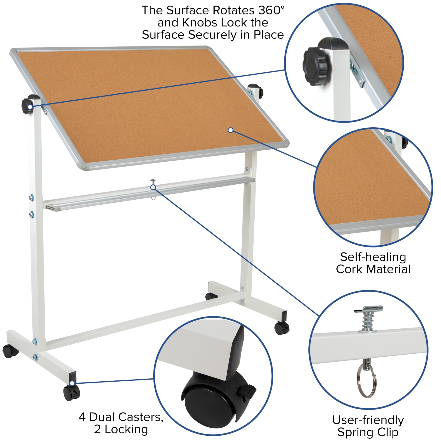 Flash Furniture Reversible Cork Bulletin/Non-Magnetic Dry-Erase Whiteboard, 54 3/4in x 45 1/4in, Silver Aluminum Frame - Image 5