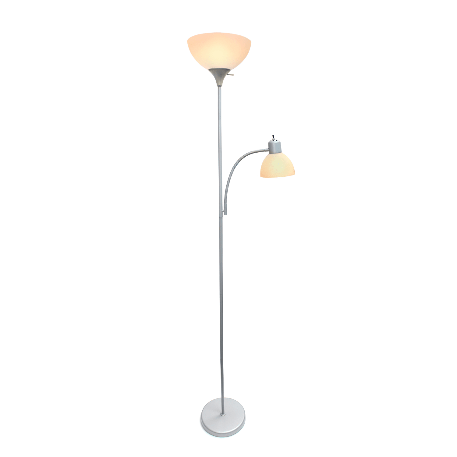 Simple Designs Floor Lamp With Reading Light, 71 1/2inH, Clear Shade/Silver Base - Image 3