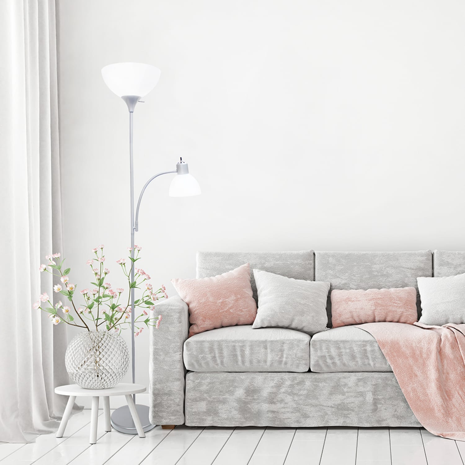 Simple Designs Floor Lamp With Reading Light, 71 1/2inH, Clear Shade/Silver Base - Image 5