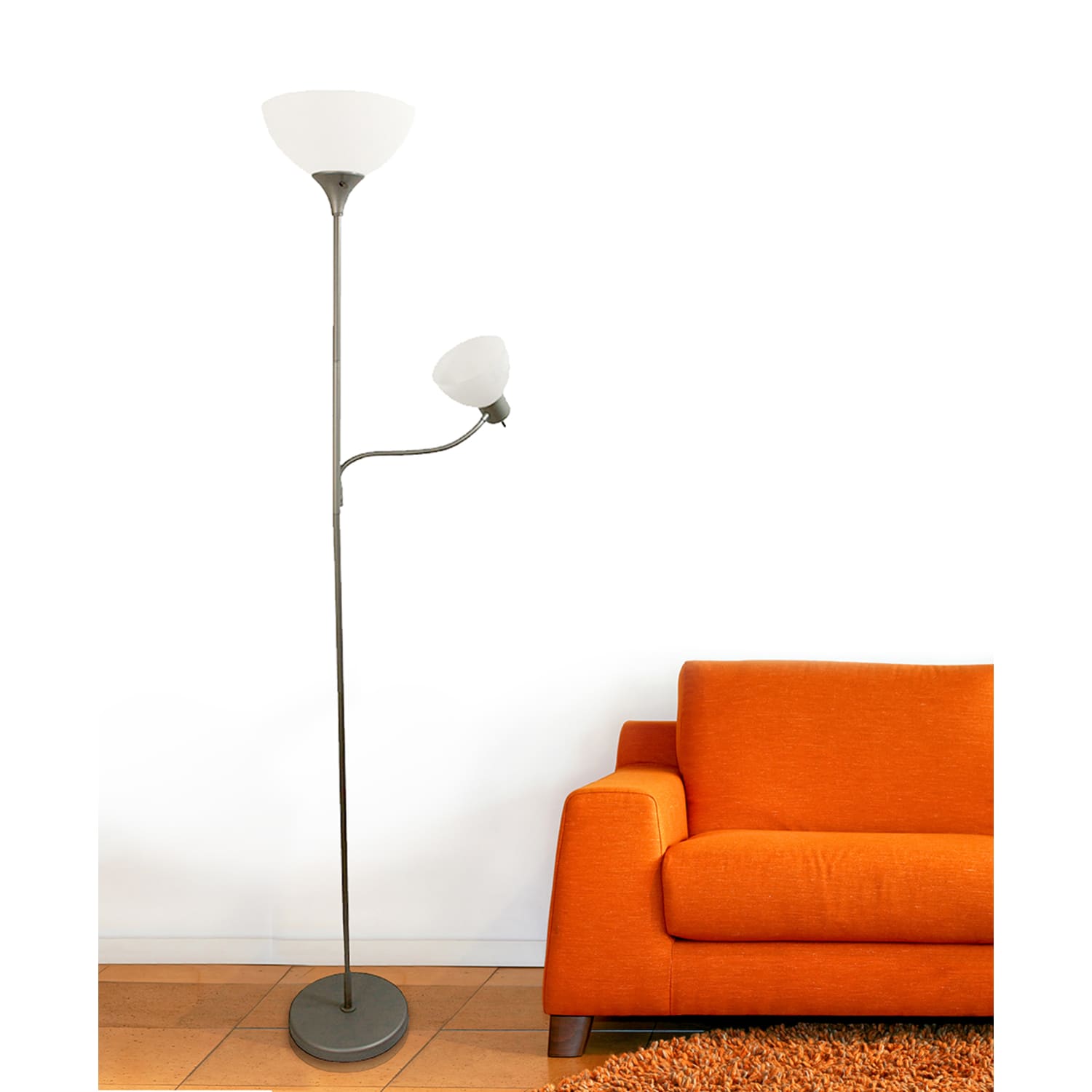 Simple Designs Floor Lamp With Reading Light, 71 1/2inH, Clear Shade/Silver Base - Image 6