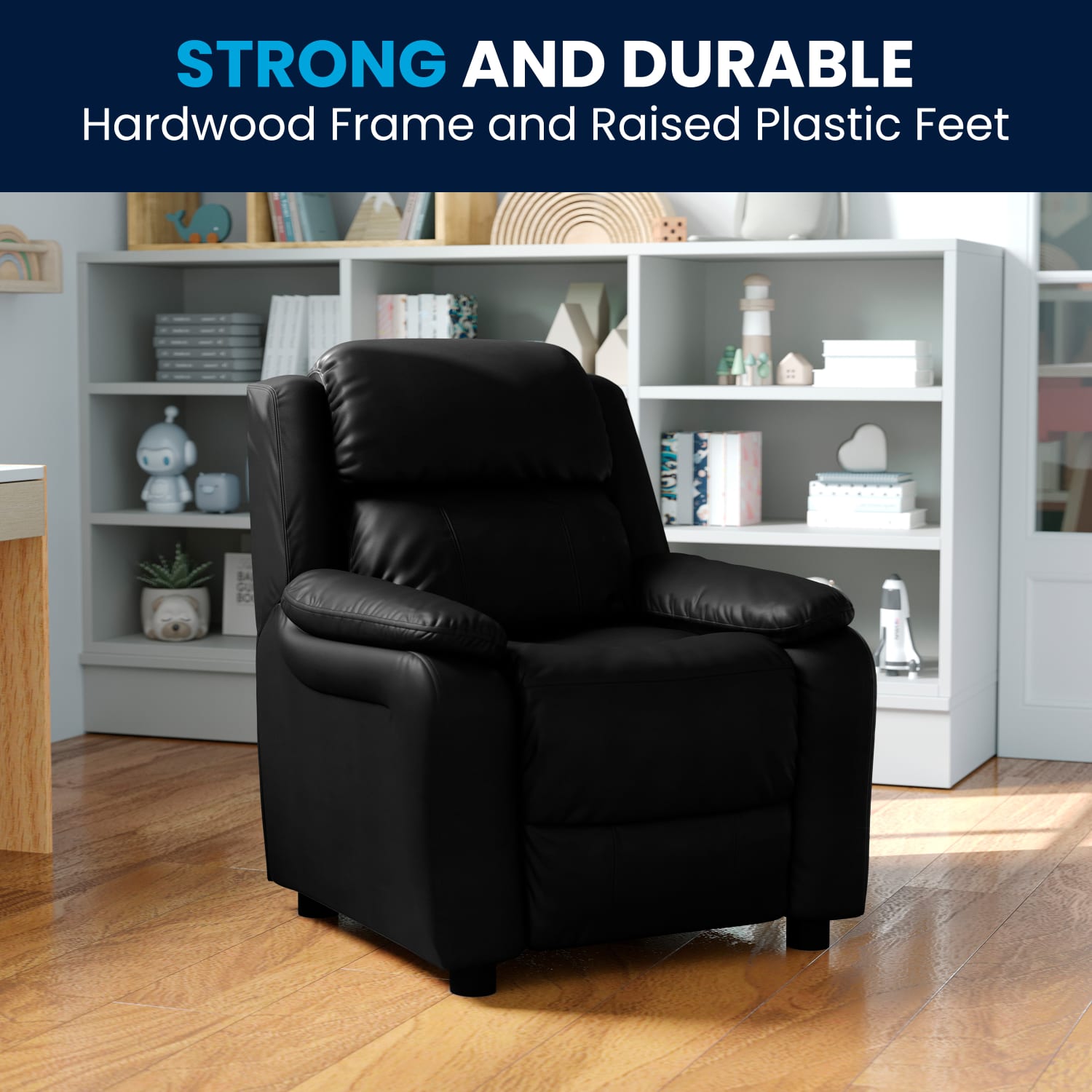 Flash Furniture Deluxe Padded Contemporary Leathersoft Kids Recliner Accent Chair With Storage Arms Black PopularChairscom Flash Furniture Deluxe Padded Contemporary Leathersoft Kids Recliner Accent Chair With Storage Arms Black PopularChairscom
