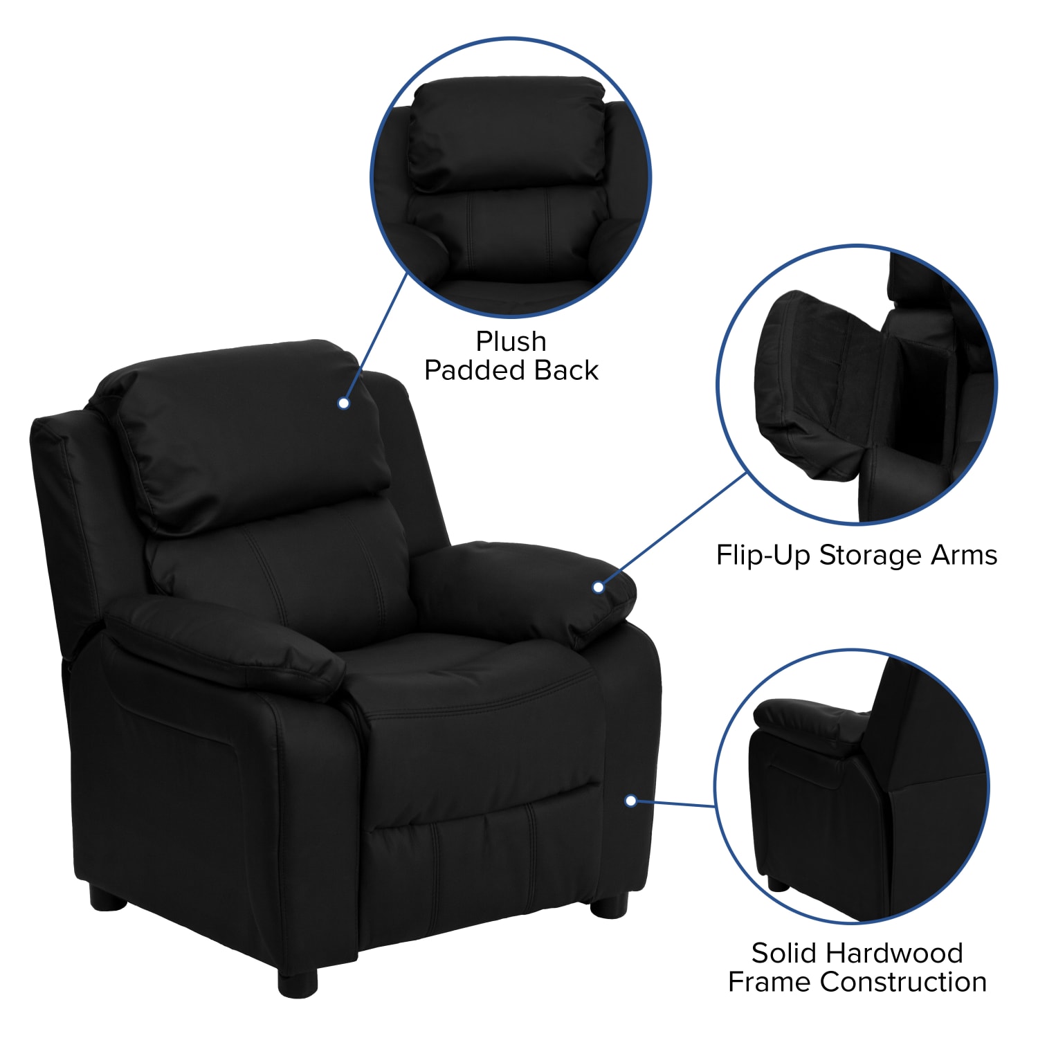 Flash Furniture Deluxe Padded Contemporary Leathersoft Kids Recliner Accent Chair With Storage Arms Black PopularChairscom Flash Furniture Deluxe Padded Contemporary Leathersoft Kids Recliner Accent Chair With Storage Arms Black PopularChairscom