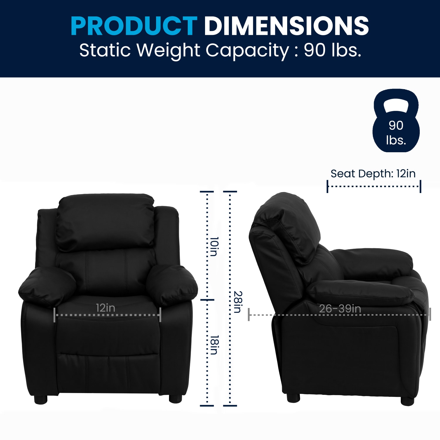 Flash Furniture Deluxe Padded Contemporary Leathersoft Kids Recliner Accent Chair With Storage Arms Black PopularChairscom Flash Furniture Deluxe Padded Contemporary Leathersoft Kids Recliner Accent Chair With Storage Arms Black PopularChairscom