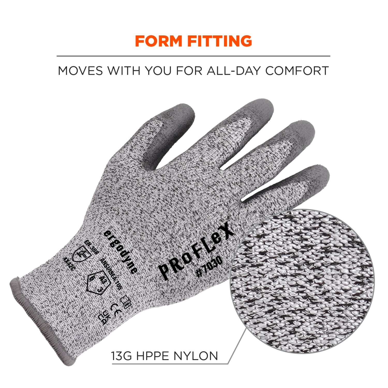 Ergodyne Proflex 7030 PU-Coated Cut-Resistant Gloves, Large, Gray - Image 6