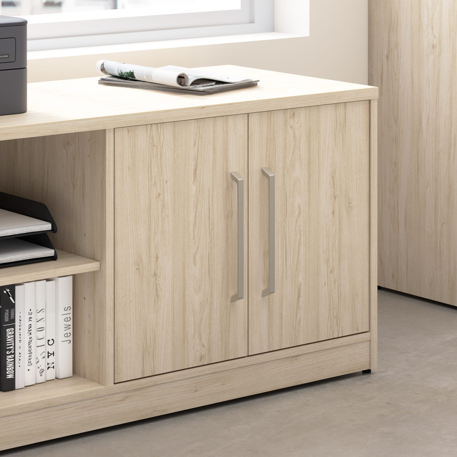 Bush Business Furniture Vista 59inW Low Storage Cabinet with Doors and Shelves, Natural Elm, Standard Delivery - Image 5