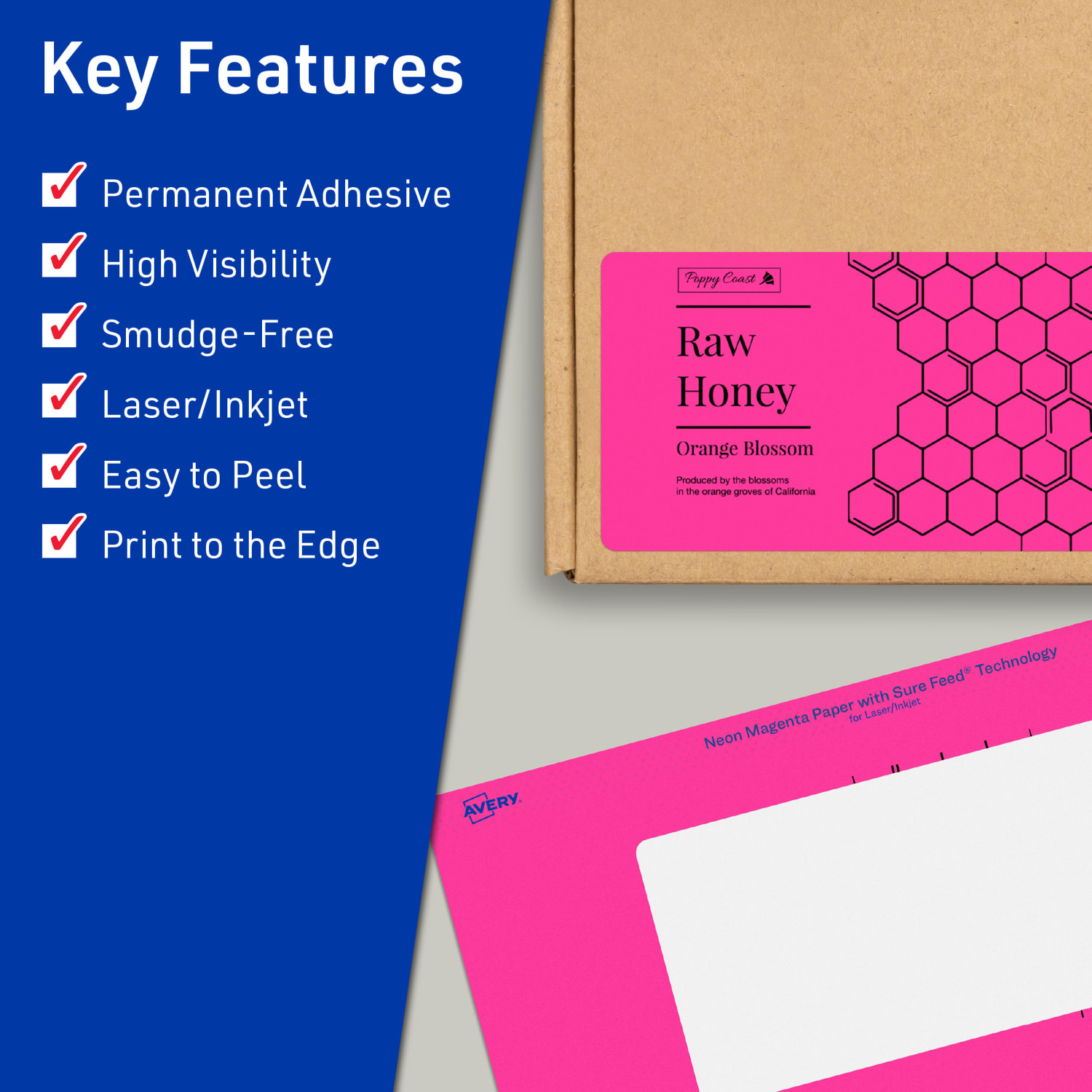 Avery Print-To-The-Edge Labels With Sure Feed Technology, 94253-NMP10, Rectangle, 4in x 5in, Matte Neon Magenta, Pack of 20 - Image 3