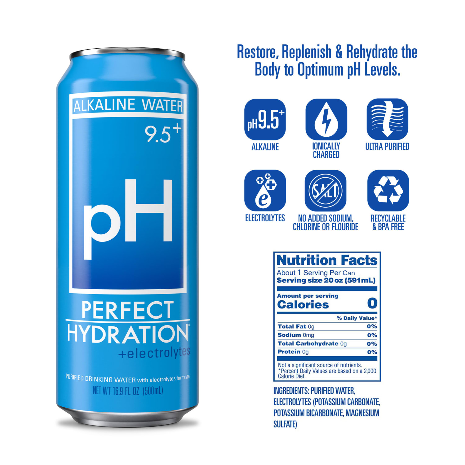 Perfect Hydration 9.5+ pH Alkaline Drinking Water, 16.9 Oz, Pack Of 12 Cans - Image 3