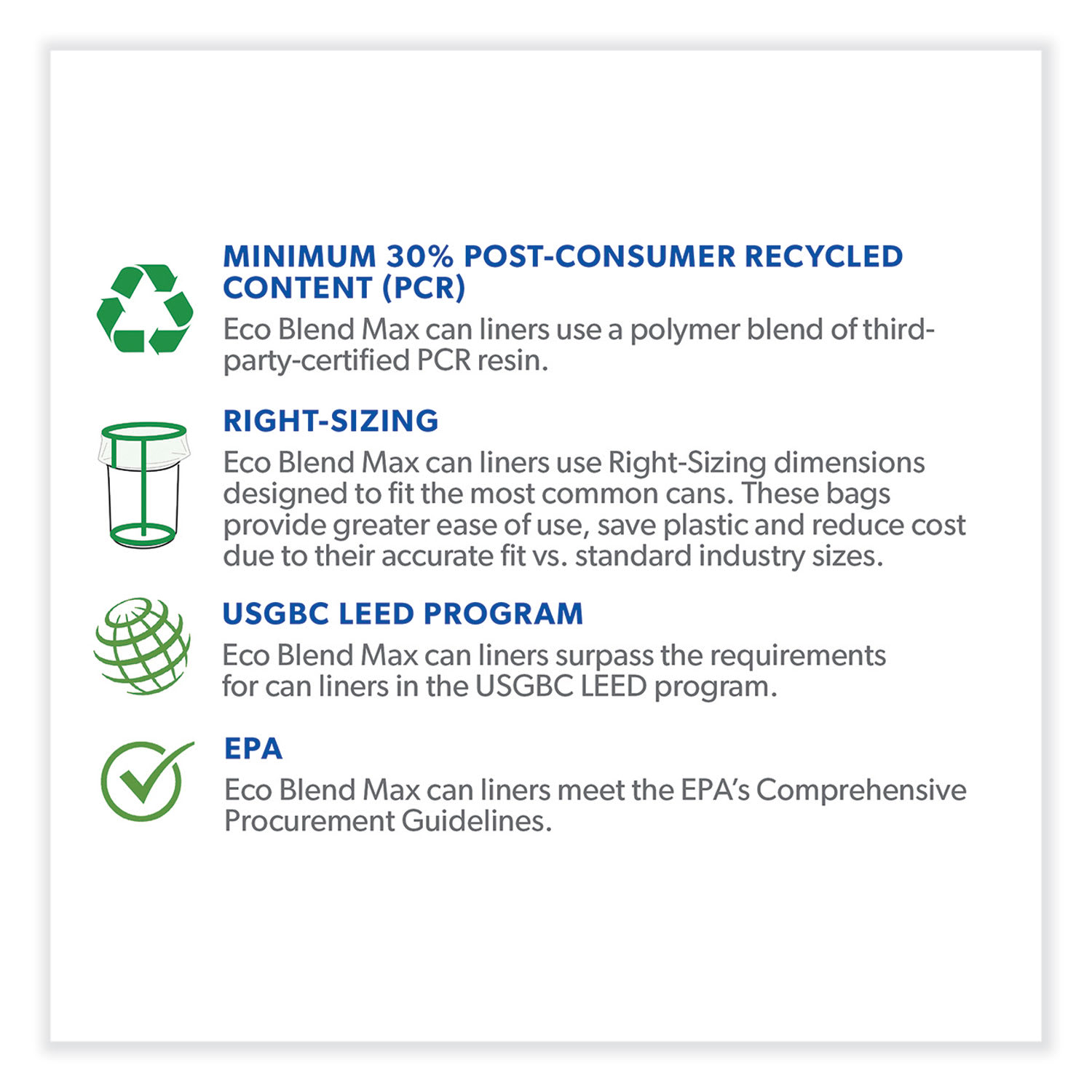 Heritage Eco Blend Max Can Liners - 45 gal Capacity - 40in Width x 46in Depth - 0.80 mil (20 Micron) Thickness - Low Density - Green Tint - Linear Low-Density Polyethylene (LLDPE), Resin - 150/Carton - Waste, Can - Recycled - Image 4