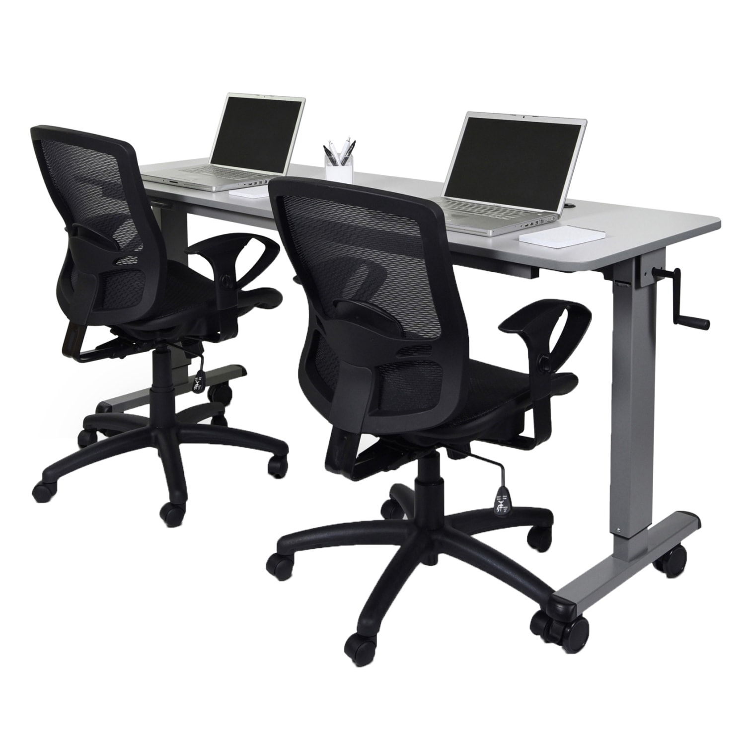 Luxor Height-Adjustable Flip-Top Nesting Table Mobile Workstation, 45-1/4inH x 71inW x 23-5/8inD, Gray - Image 4