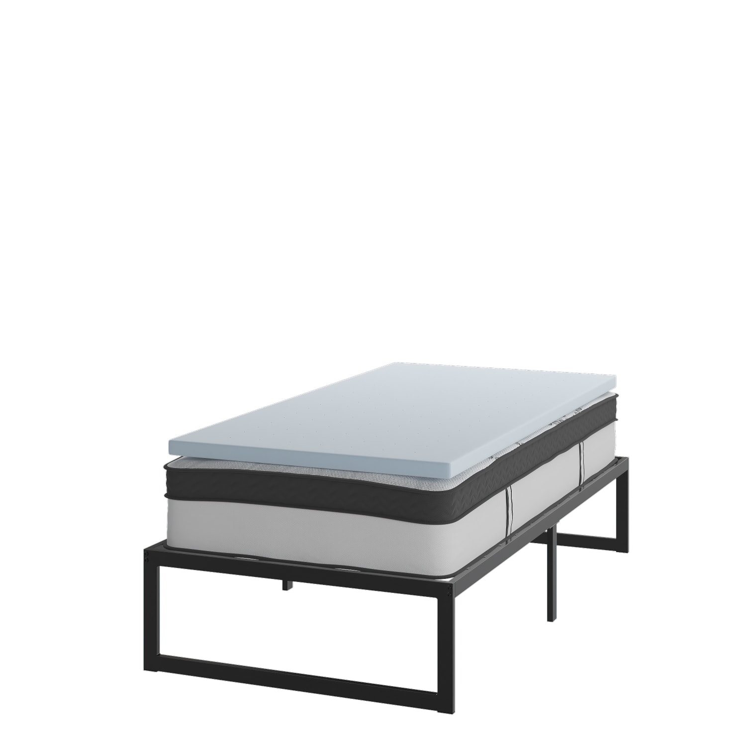 Flash Furniture 14in Metal Platform Bed Frame With 12in Pocket Spring Mattress & 2in Cool Gel Memory Foam Topper, Twin, Black - Image 3