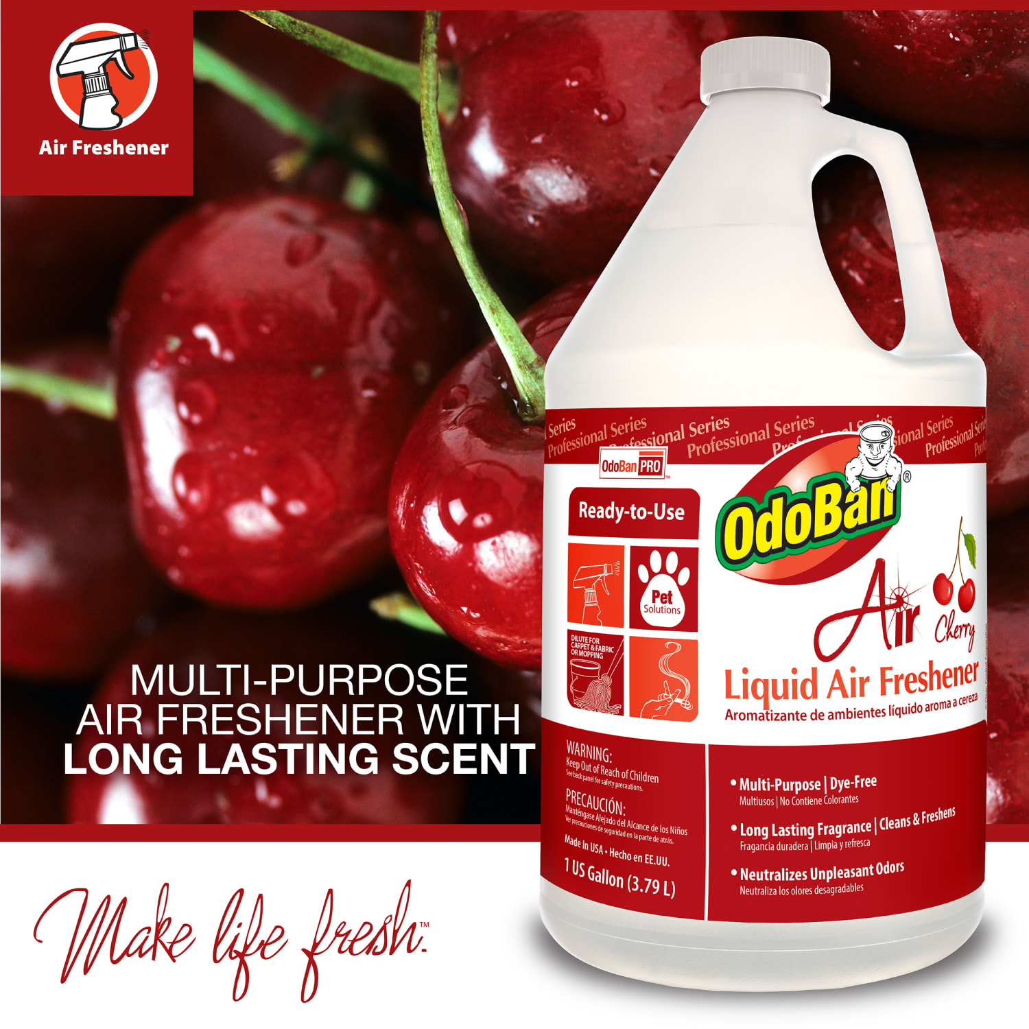 OdoBan Professional Series Ready-To-Use Liquid Air Freshener, Cherry, Spring Fresh And Lavender Scent, 1 Gallon, Pack Of 3 Jugs - Image 3