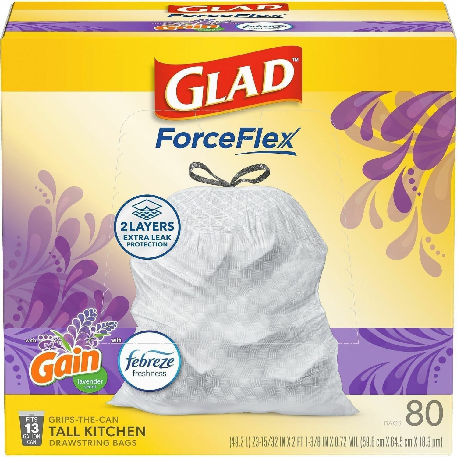 Glad OdorShield Tall Kitchen Drawstring 0.78-mil Trash Bags, 13 Gallons, White, Pack Of 80 Bags - Image 3