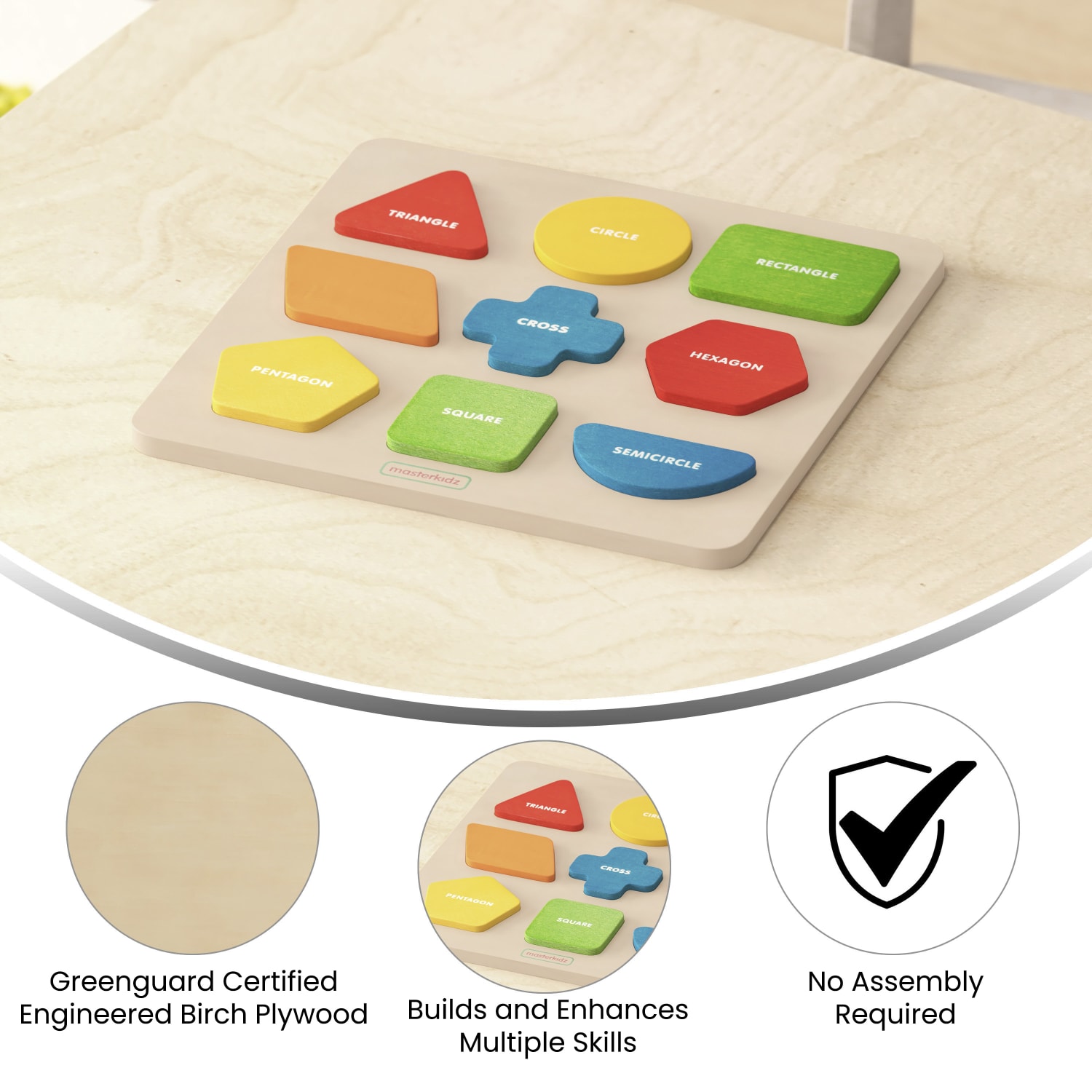 Flash Furniture Bright Beginnings Commercial Grade Birch Plywood STEM Sorting Shapes And Colors Puzzle Board, Grades Pre-K To 4, Beech - Image 5