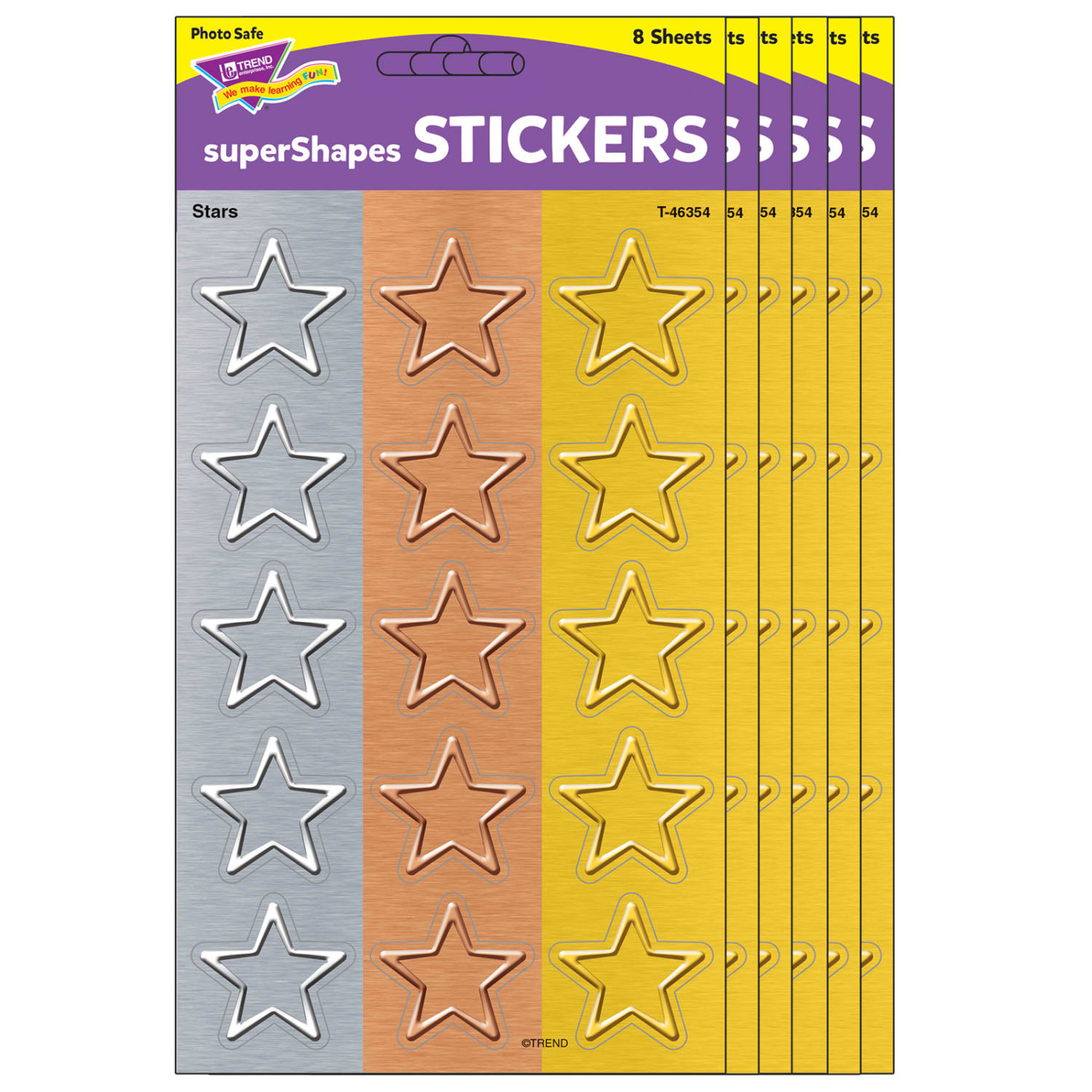 Trend superShapes Stickers, Metal Stars, 120 Stickers Per Pack, Set Of 6 Packs