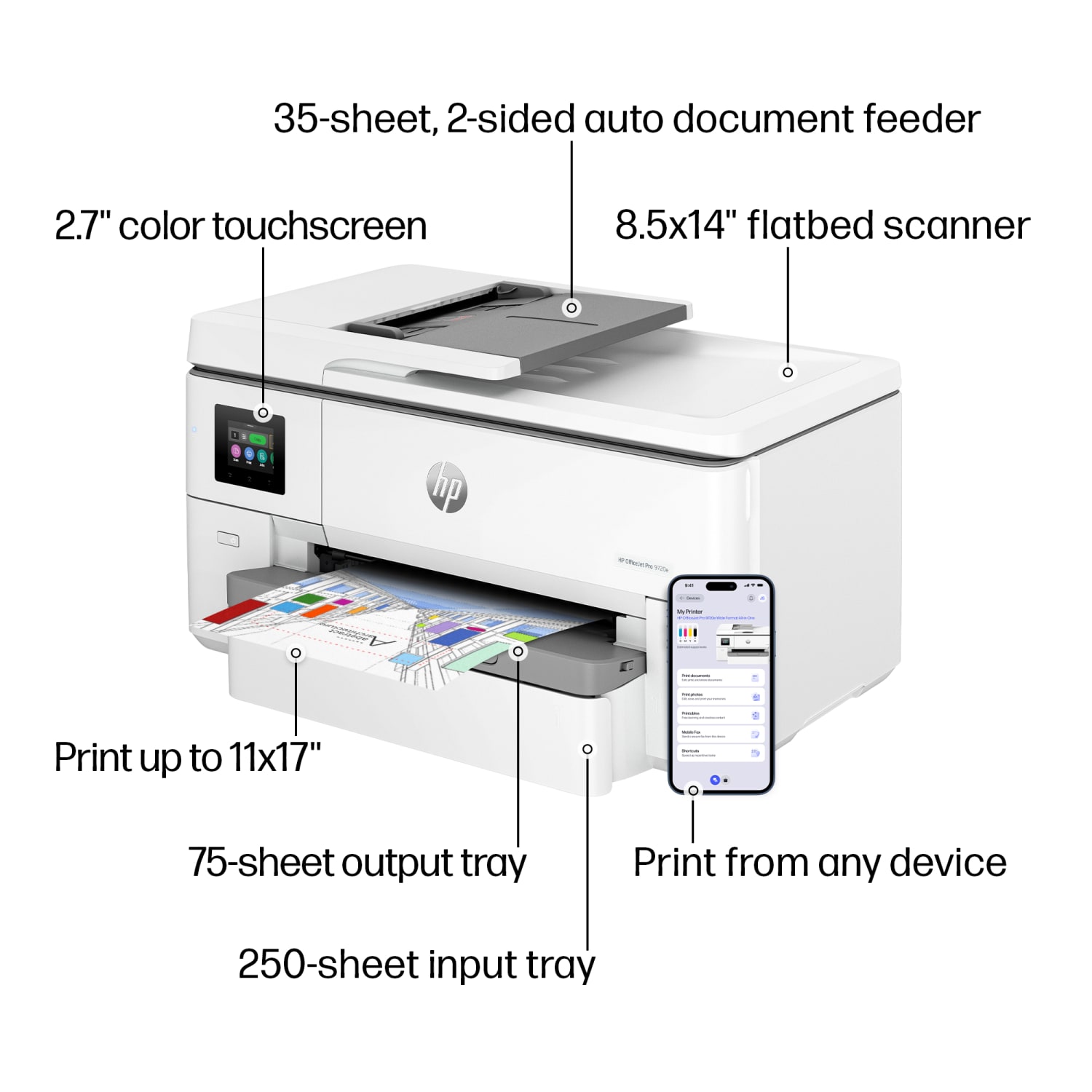 HP OfficeJet Pro 9720e Wide Format Wireless All-in-One Color Inkjet Printer, print, scan, copy, best for office, 3 mos free Instant Ink, AI-enabled - Image 6