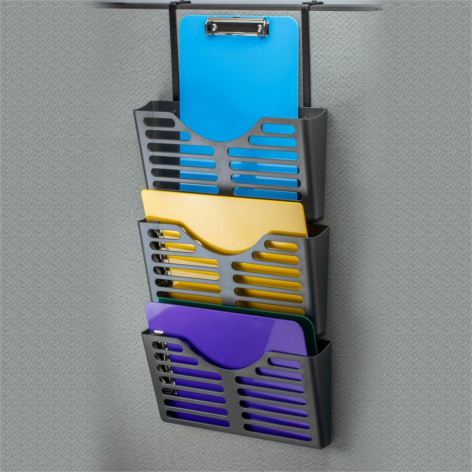 Lorell 3-Pocket Plastic Hanging Wall File, 9-3/4inH x 13-3/4inW x 4-9/16inD, 30% Recycled, Black - Image 3