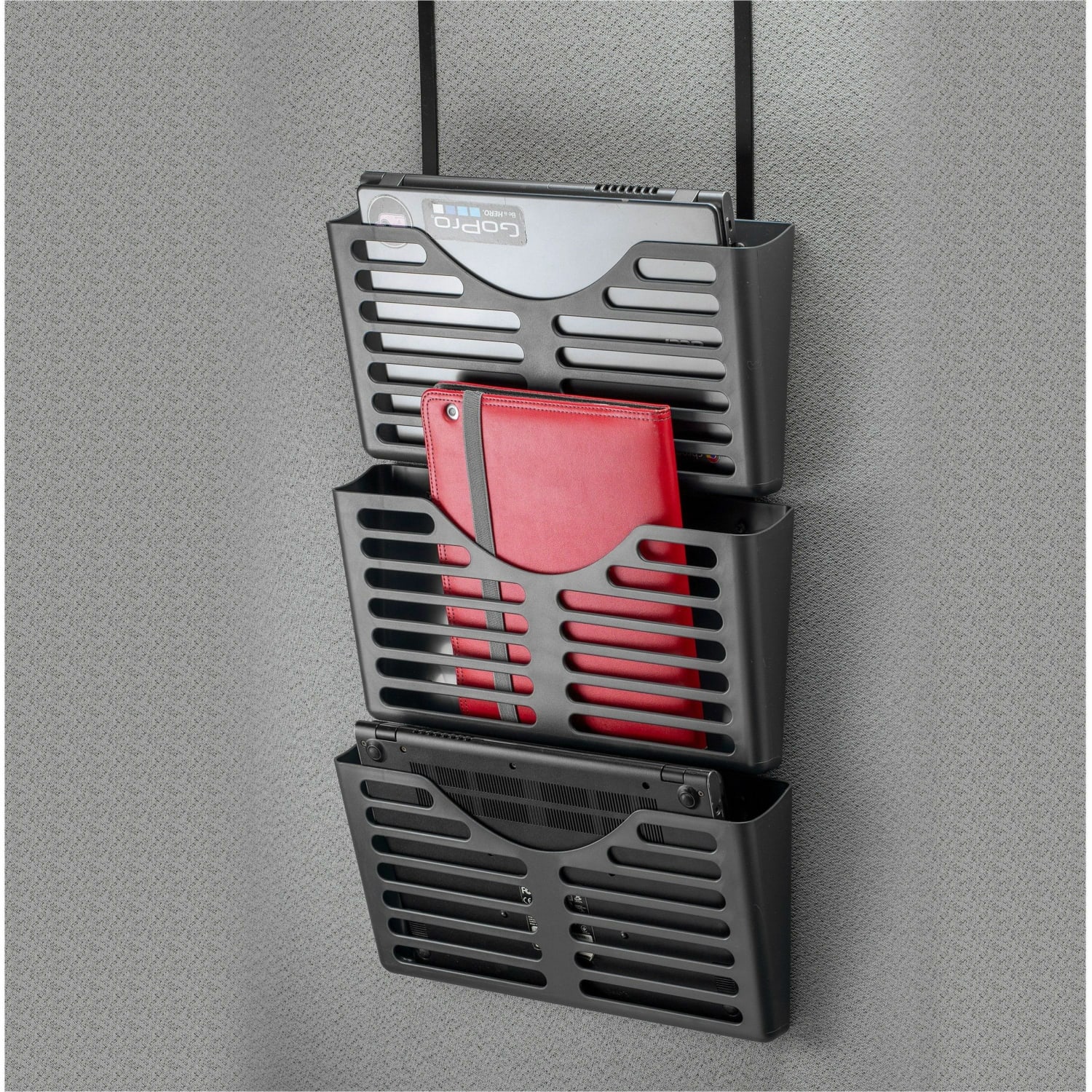 Lorell 3-Pocket Plastic Hanging Wall File, 9-3/4inH x 13-3/4inW x 4-9/16inD, 30% Recycled, Black - Image 4