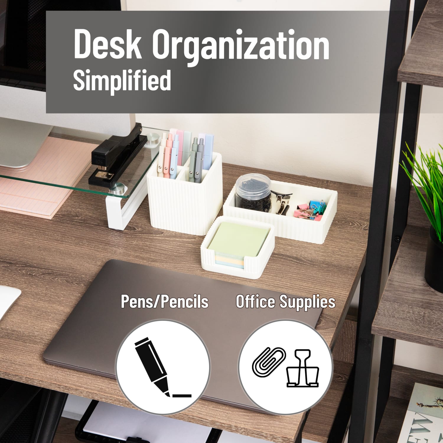 Mind Reader 3-Piece Cement Desk Organizer Set, Cream - Image 3