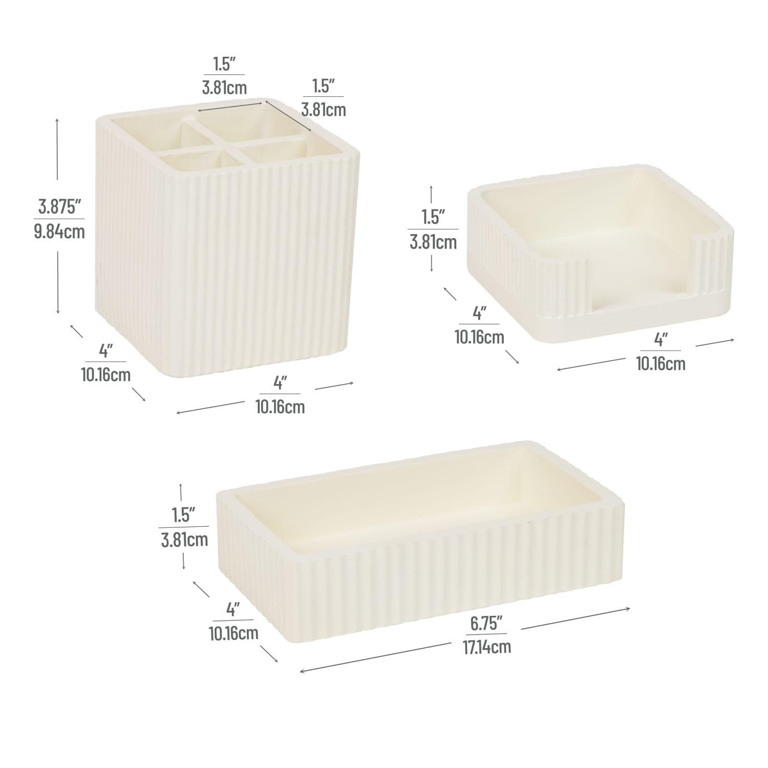 Mind Reader 3-Piece Cement Desk Organizer Set, Cream - Image 4
