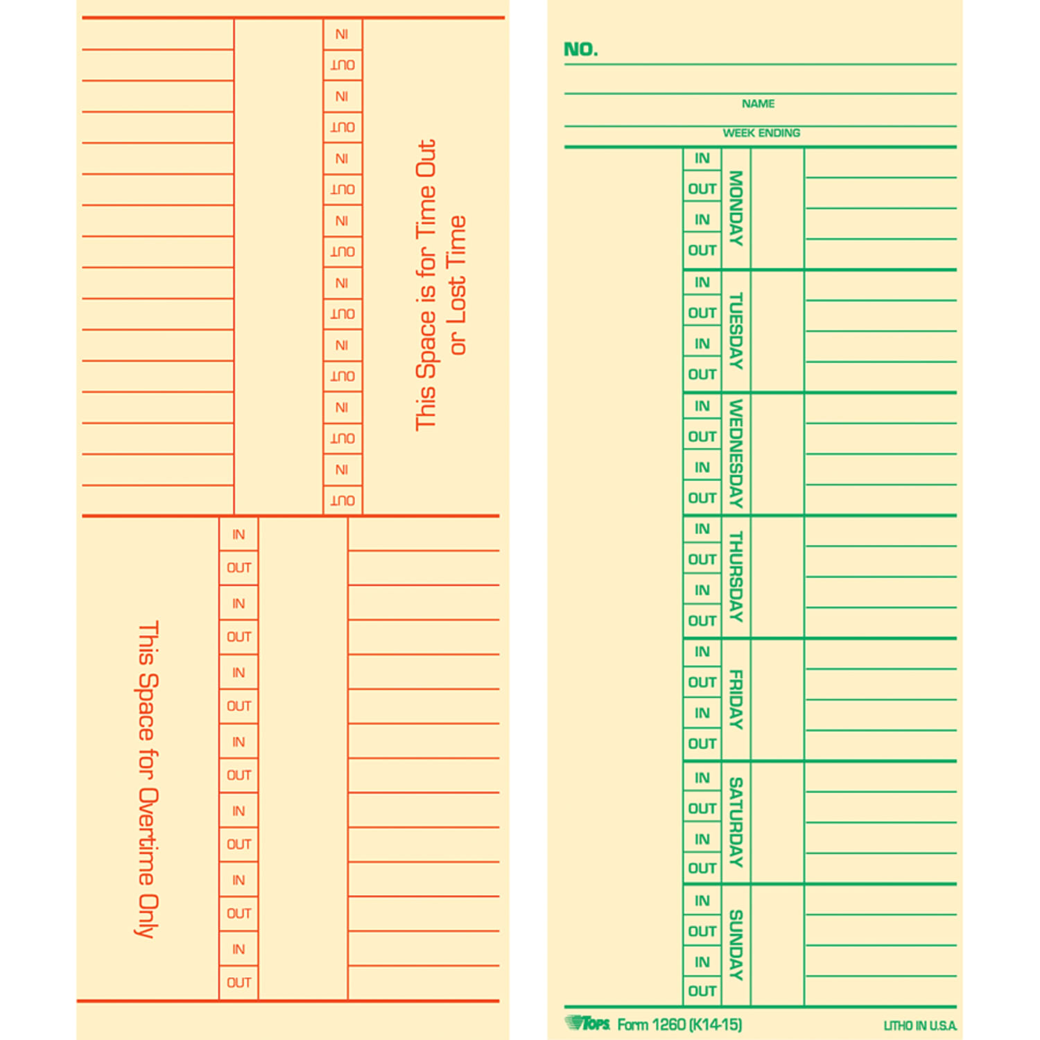TOPS - Weekly time card - week to page - 100 sheets -