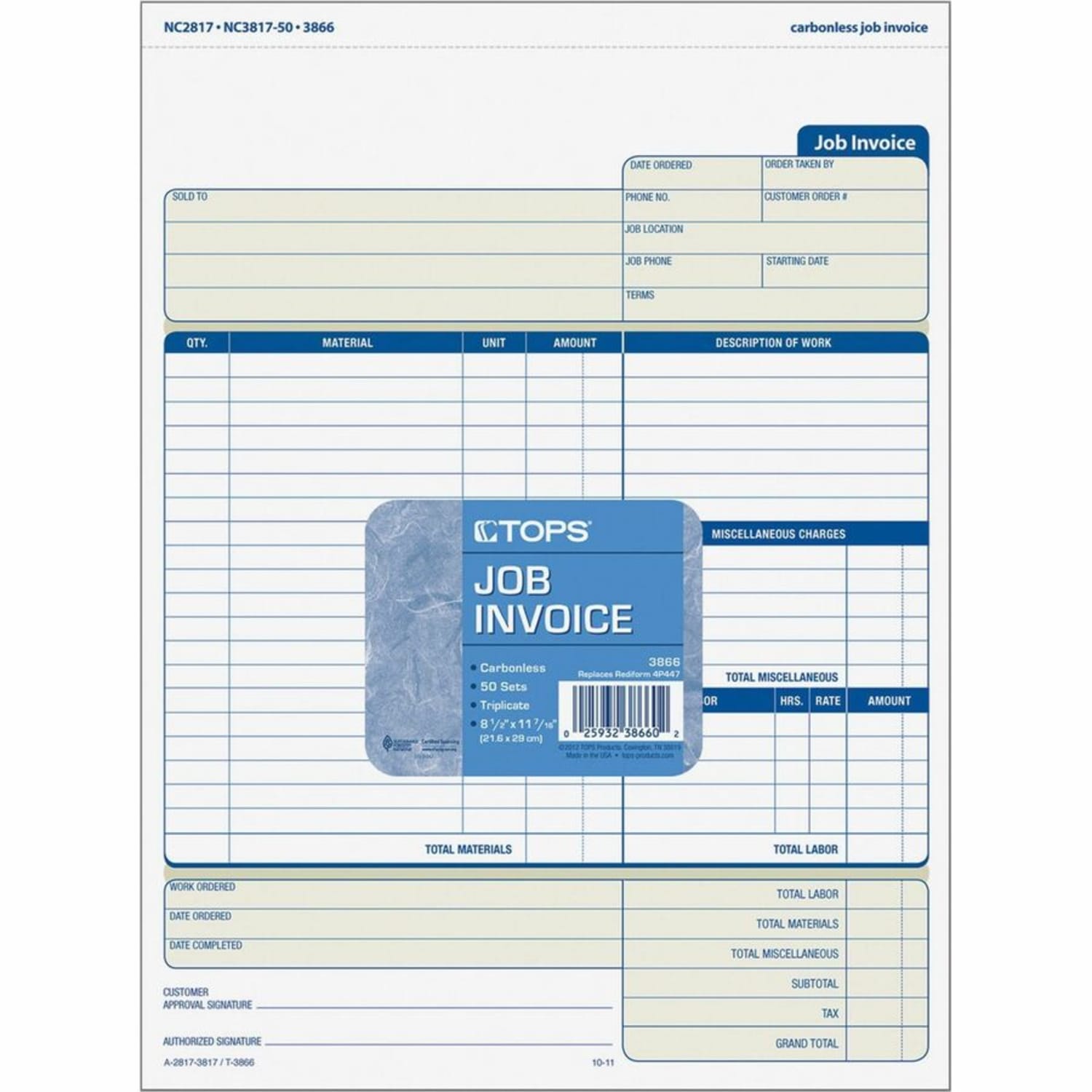 TOPS 3-Part Job Invoices, 8 1/2in x 11in, Pack Of 50 Sets - Image 5