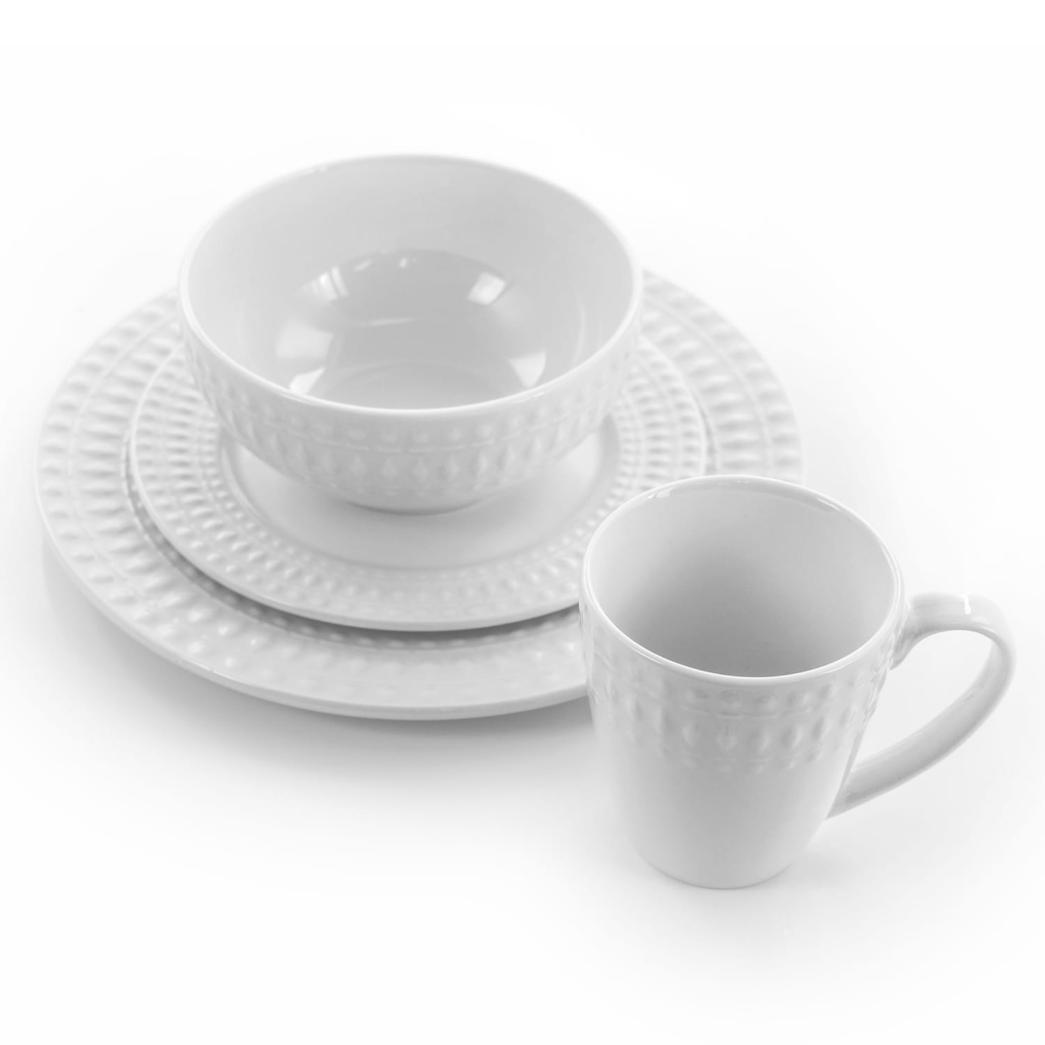 Elama Cara 16-Piece Round Porcelain Dinnerware Set, White - Image 3