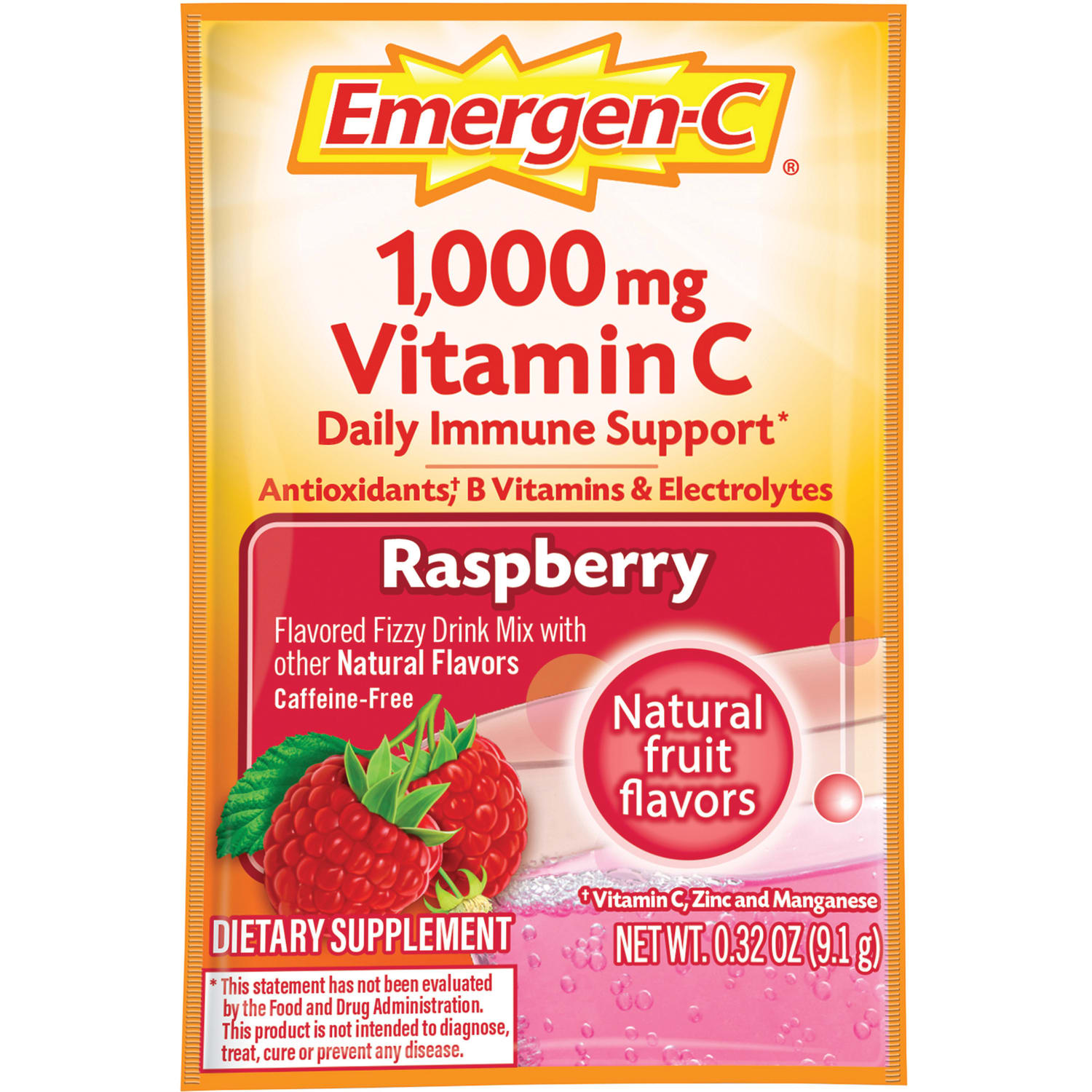 Emergen-C Vitamin C Drink Mix For Immune Support, 0.32 Oz, Raspberry, Box Of 30 Packs - Image 5