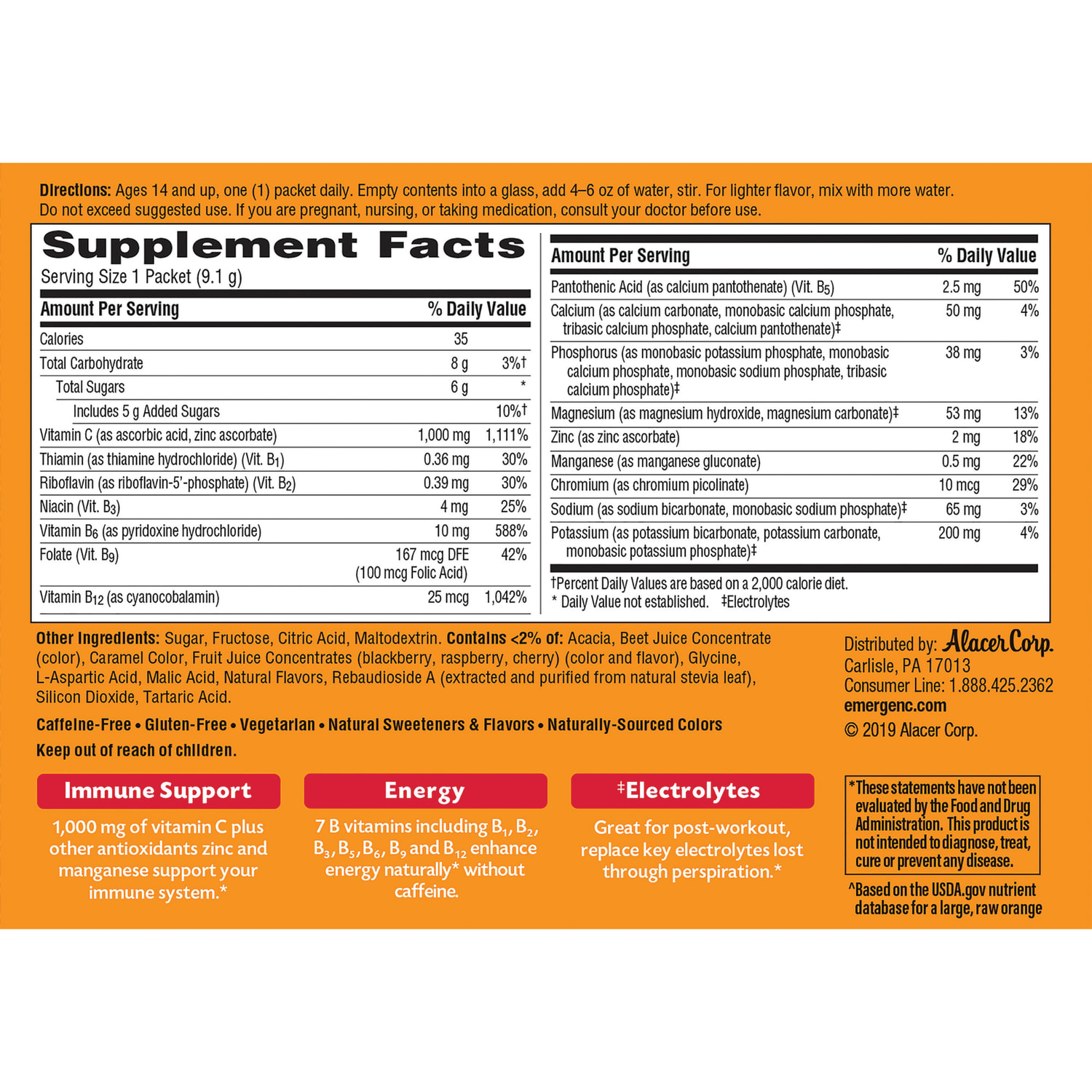 Emergen-C Vitamin C Drink Mix For Immune Support, 0.32 Oz, Raspberry, Box Of 30 Packs - Image 6