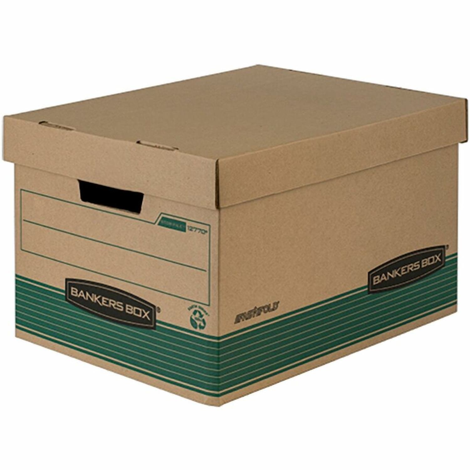 Bankers Box Stor/File Medium-Duty Storage Boxes With Lift-Off Lids, Letter/Legal Size, 10in x 12in x 15in, 94% Recycled, Kraft/Green, Case Of 20 - Image 5