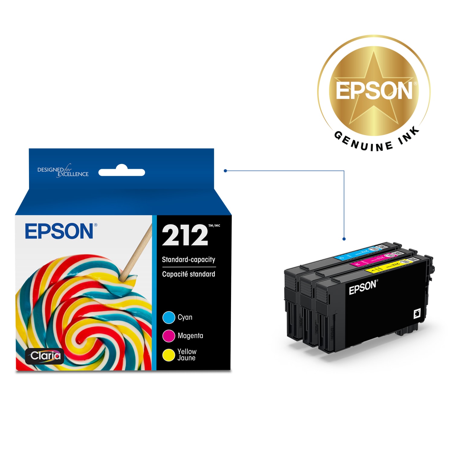 Epson 212 Claria Cyan, Magenta, Yellow Ink Cartridges, Pack Of 3, T212320-S - Image 3